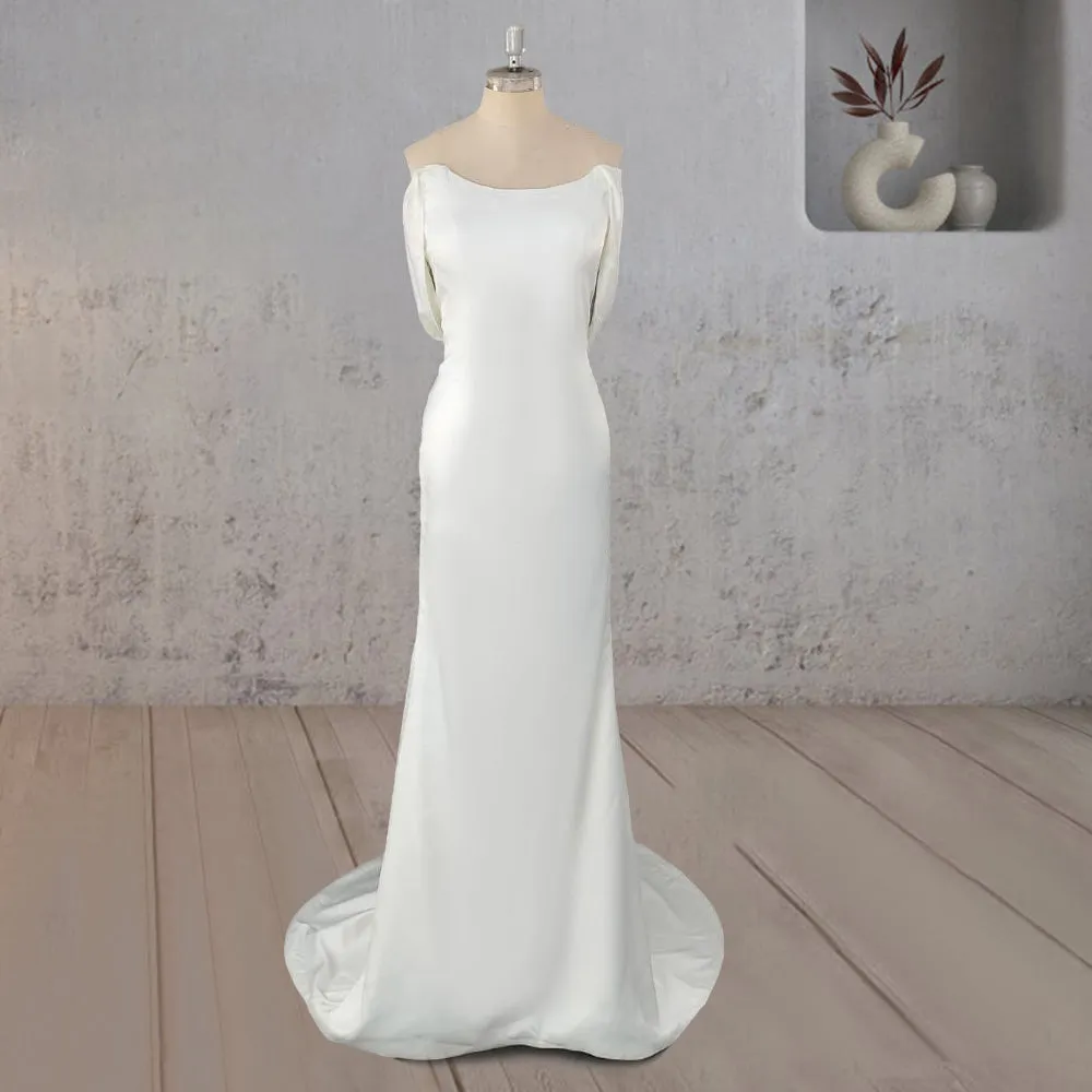 Mermaid Off Shoulder Appliqued Wedding Dress with Backless