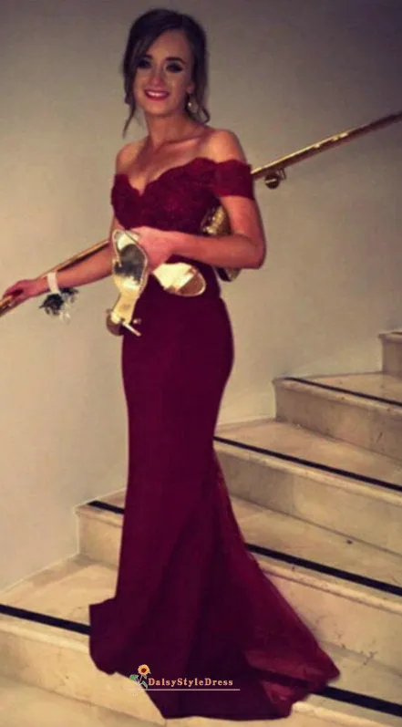 Mermaid Off Shoulder Sleeve Burgundy Party Dress