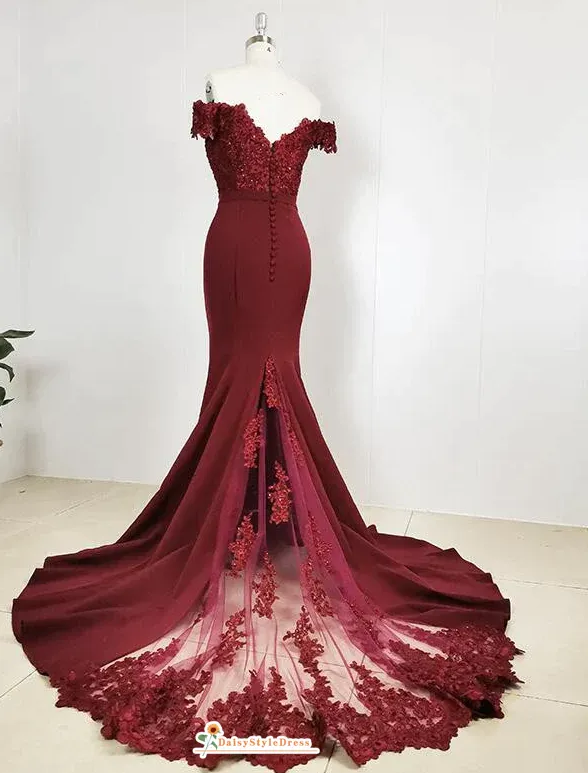 Mermaid Off Shoulder Sleeve Burgundy Party Dress