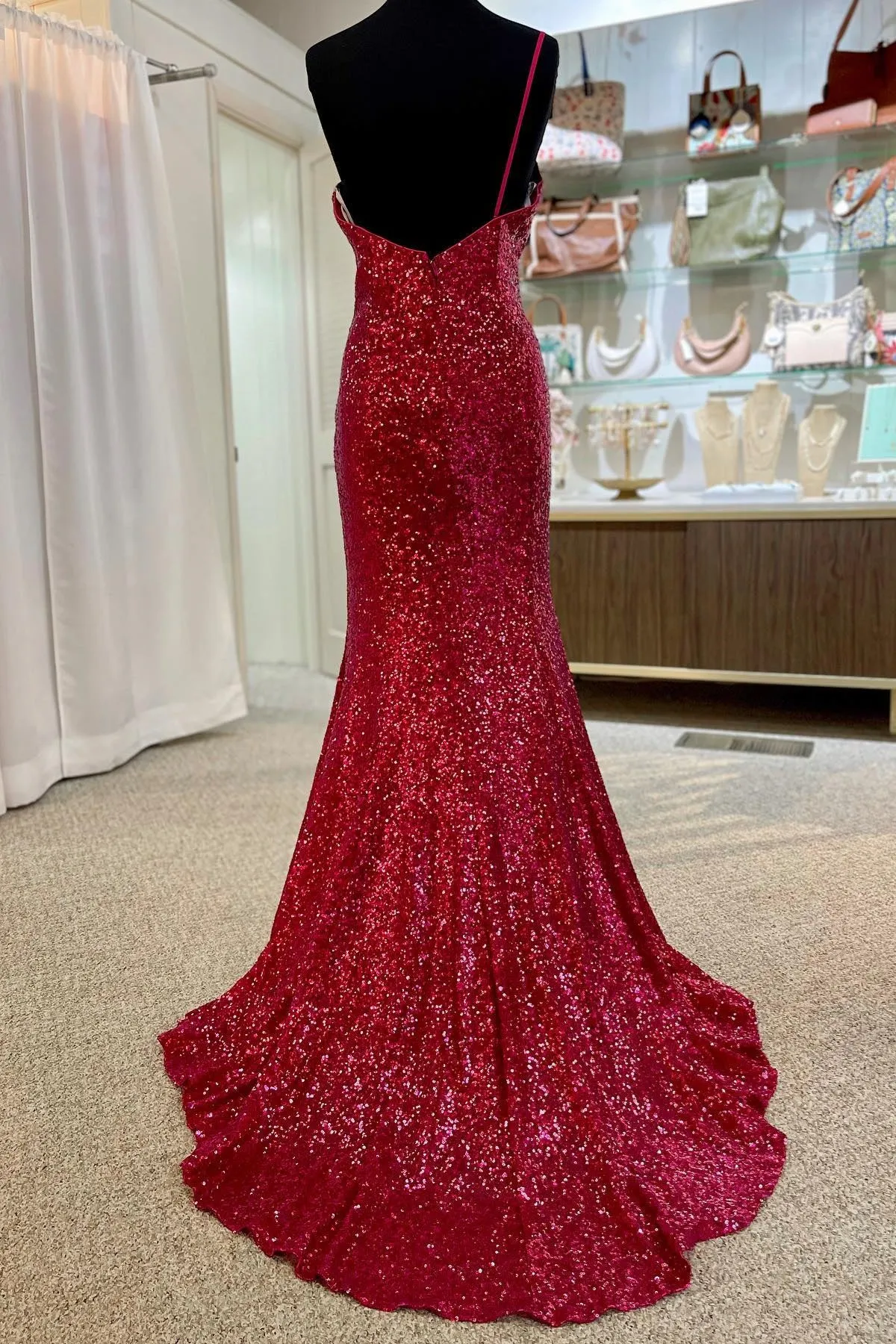 Mermaid One Shoulder Sequins Long Prom Dress with Slit