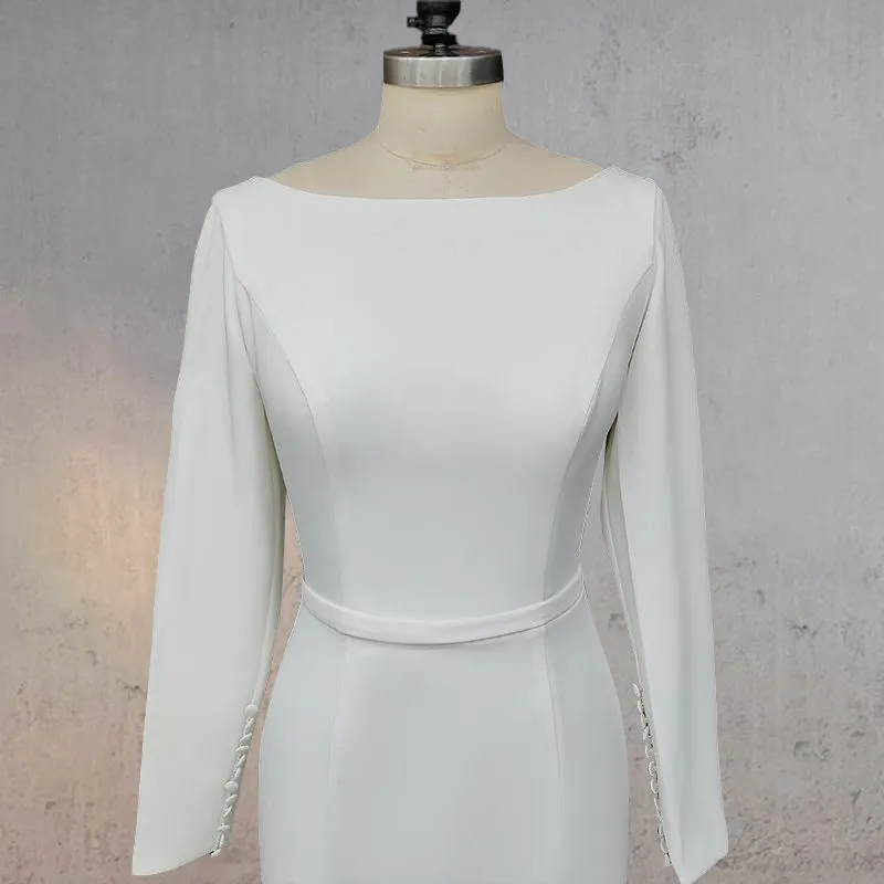 Mermaid Scoop Neck V Back Satin Wedding Dress