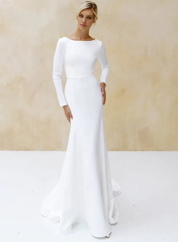 Mermaid Scoop Neck V Back Satin Wedding Dress