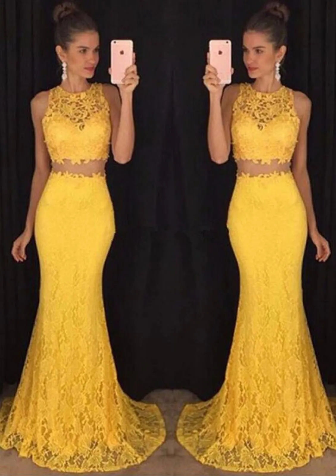 Mermaid Sleeveless Sweep Turquoise Lace Two Piece Long Prom Dress, Beaded