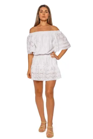 Micha White Embroidered Off Shoulder Cover Up