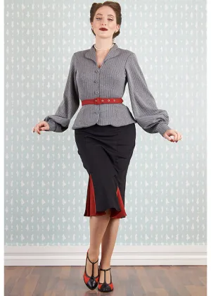 Miss Candyfloss Fallin Abalone Stripe 50's Pencil Dress Grey Black