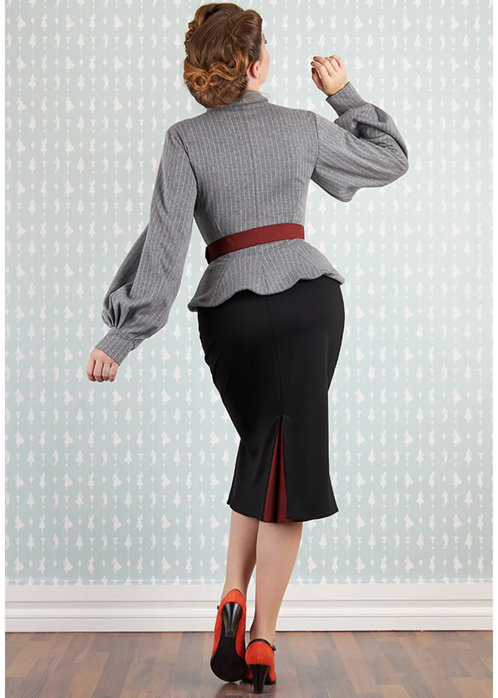 Miss Candyfloss Fallin Abalone Stripe 50's Pencil Dress Grey Black