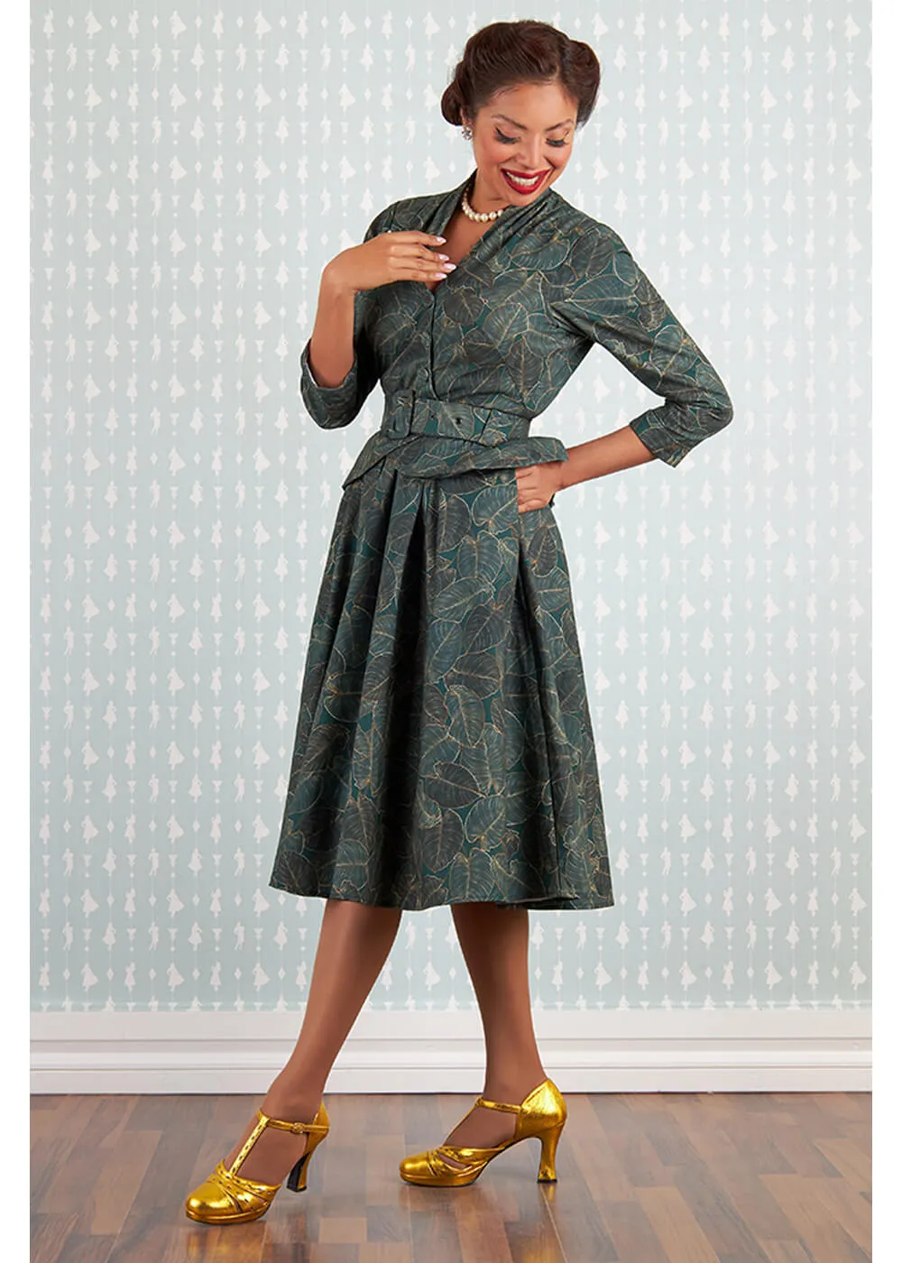 Miss Candyfloss Rebekah Gia Goldleaf 50's Swing Dress Green