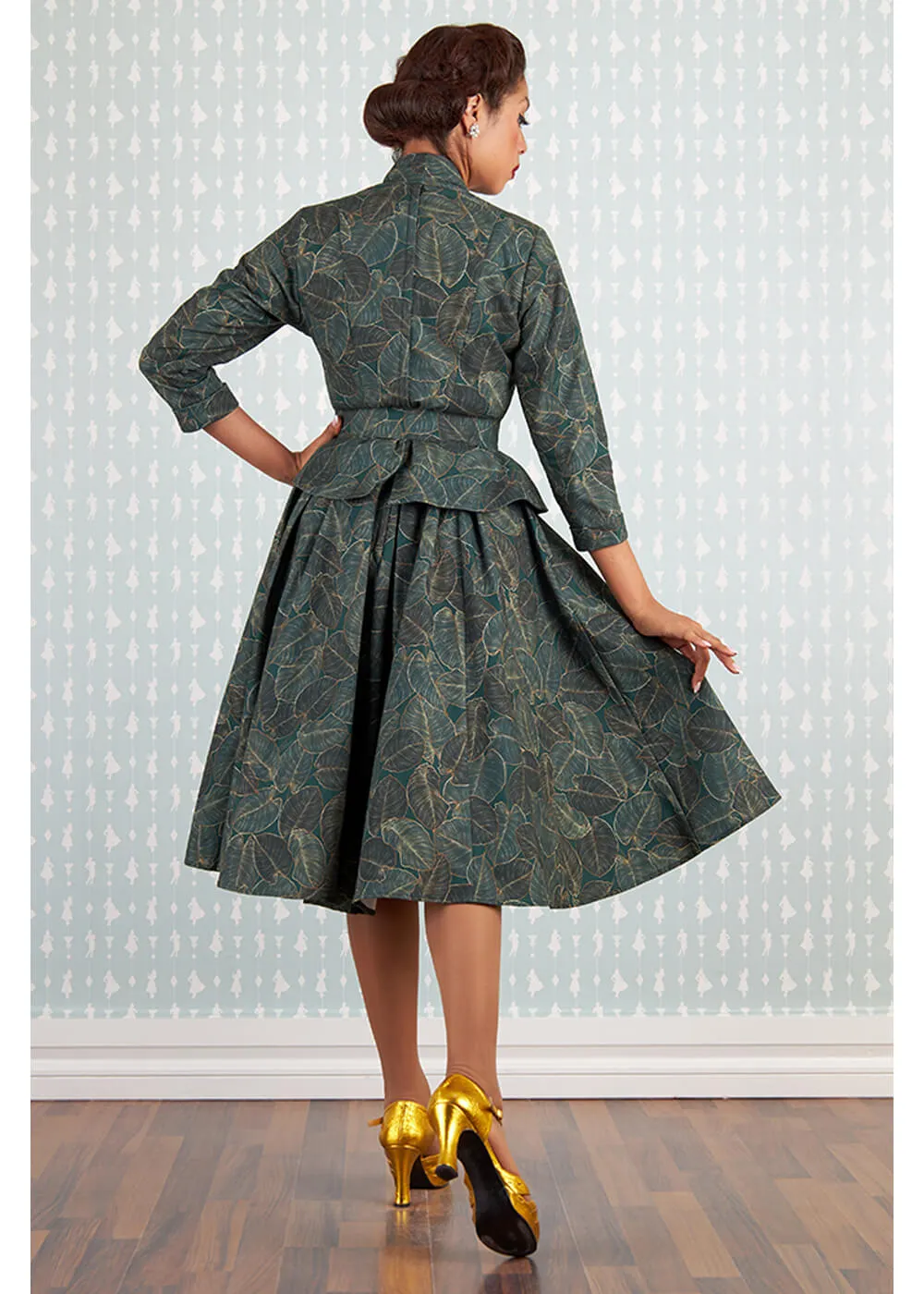 Miss Candyfloss Rebekah Gia Goldleaf 50's Swing Dress Green