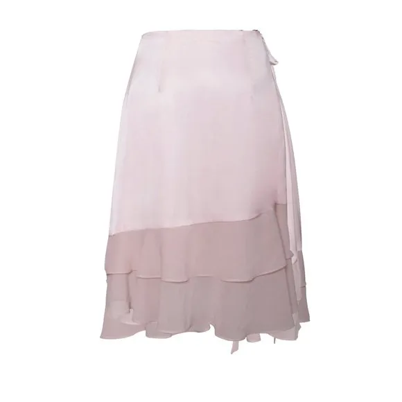 Miss Circle Sarah Pink Satin Ruffled Midi Skirt