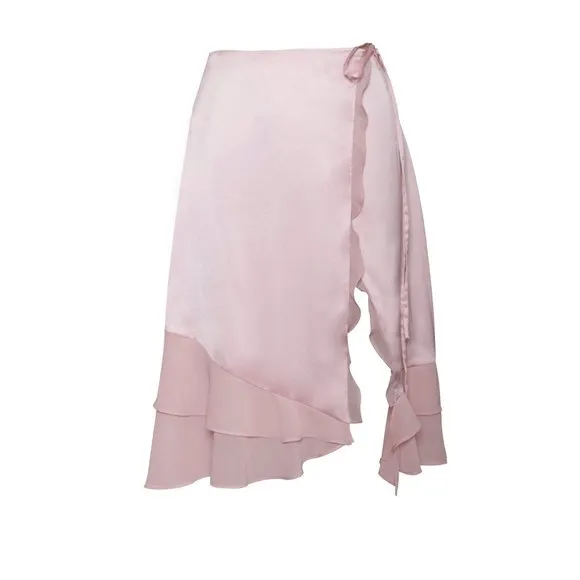 Miss Circle Sarah Pink Satin Ruffled Midi Skirt