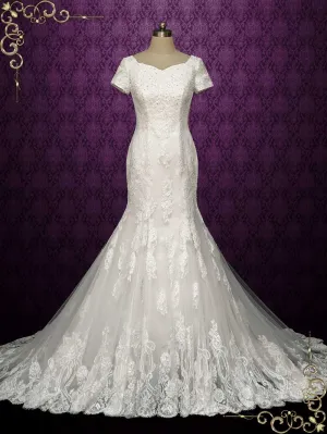 Modest Mermaid Lace Wedding Dress with Short Sleeves ELLIS