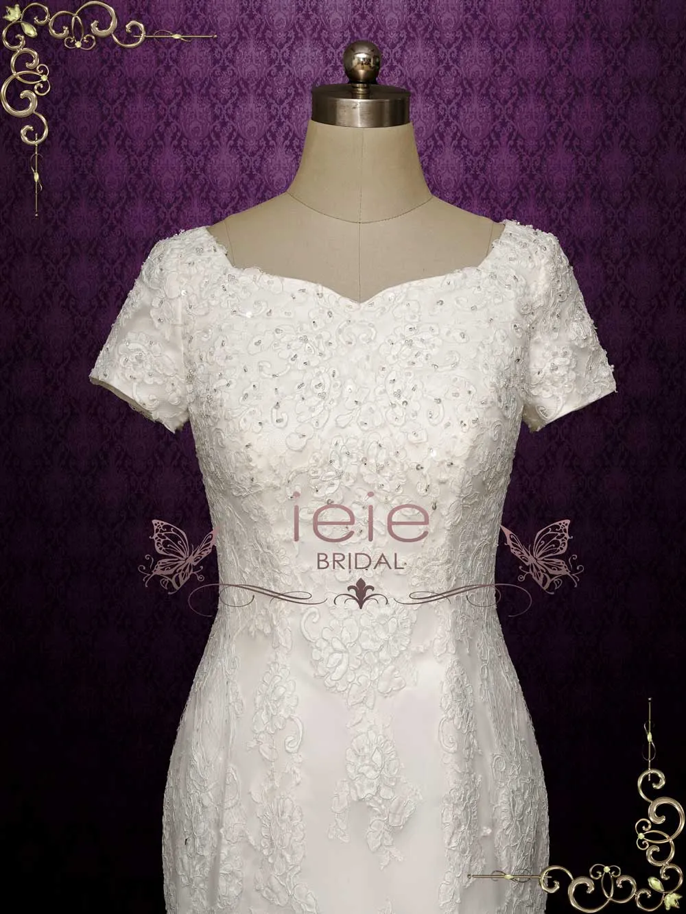Modest Mermaid Lace Wedding Dress with Short Sleeves ELLIS