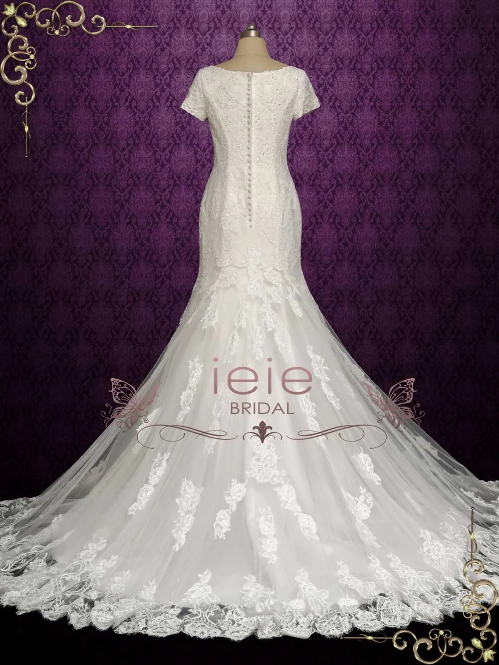 Modest Mermaid Lace Wedding Dress with Short Sleeves ELLIS