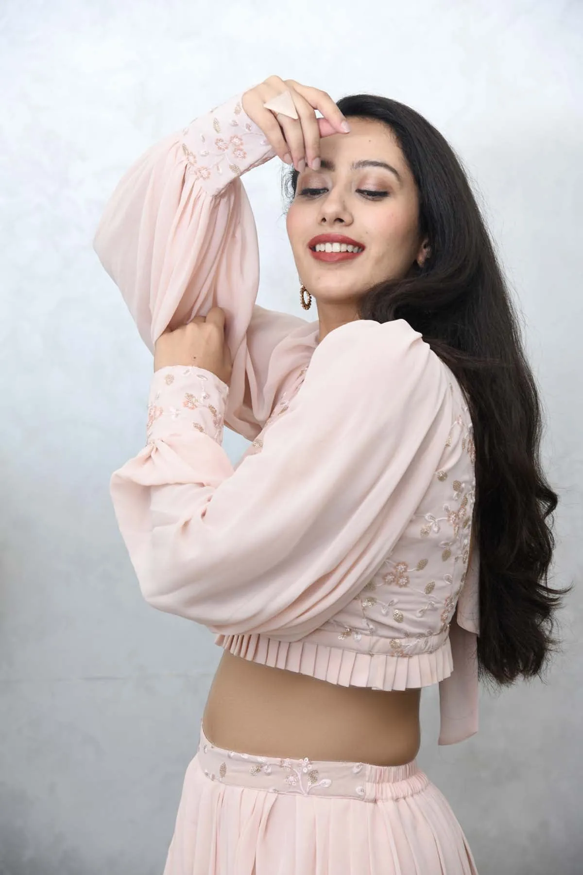 MULMUL BLUSH PINK CROP TOP WITH COWL PANTS