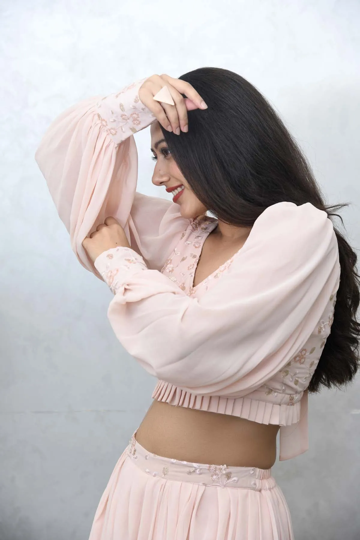 MULMUL BLUSH PINK CROP TOP WITH COWL PANTS