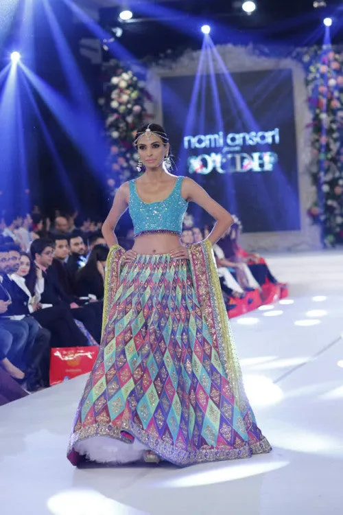 Multicolor lehenga in Zardozi Embroidery