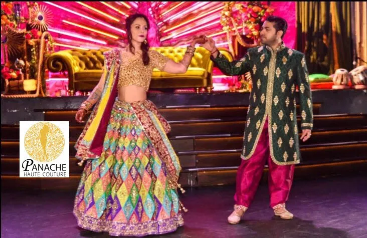Multicolor lehenga in Zardozi Embroidery