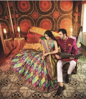 Multicolor lehenga in Zardozi Embroidery