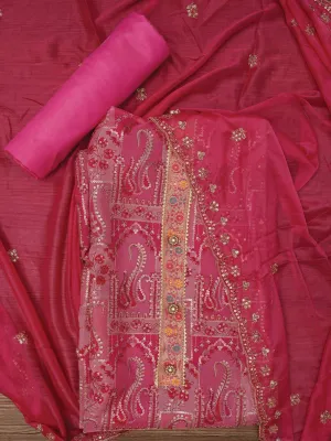 Multicolor Sequin Embellished Organza Dress Material with Dupatta