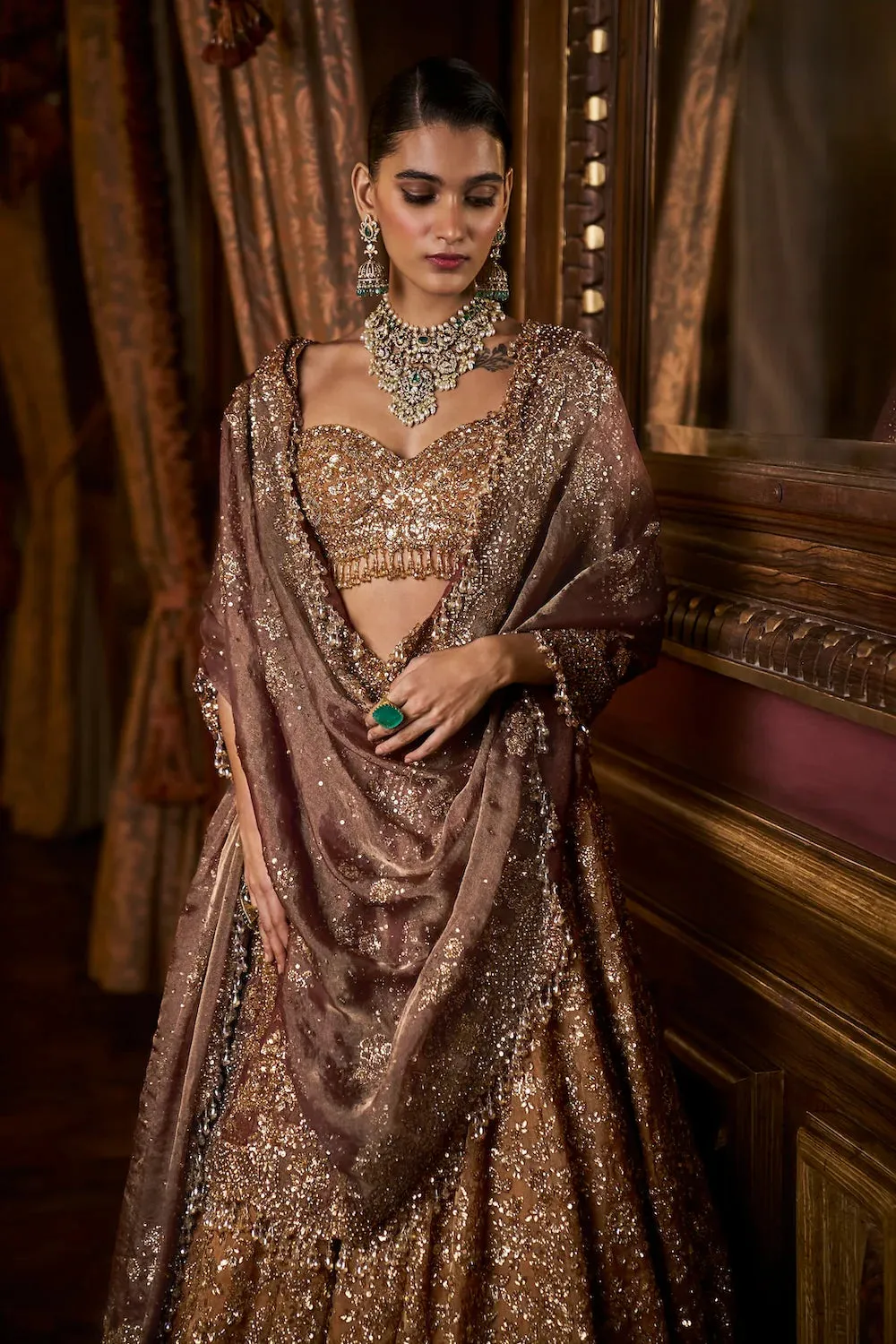 Mustard Tissue Lehenga Set