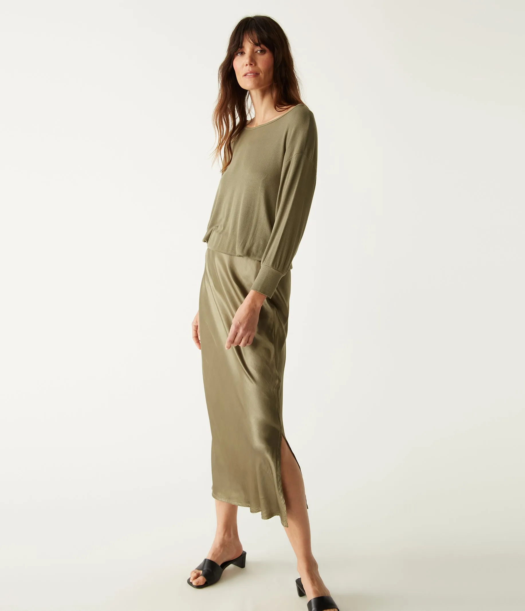 Nadia Mixed Fabric Satin Dress