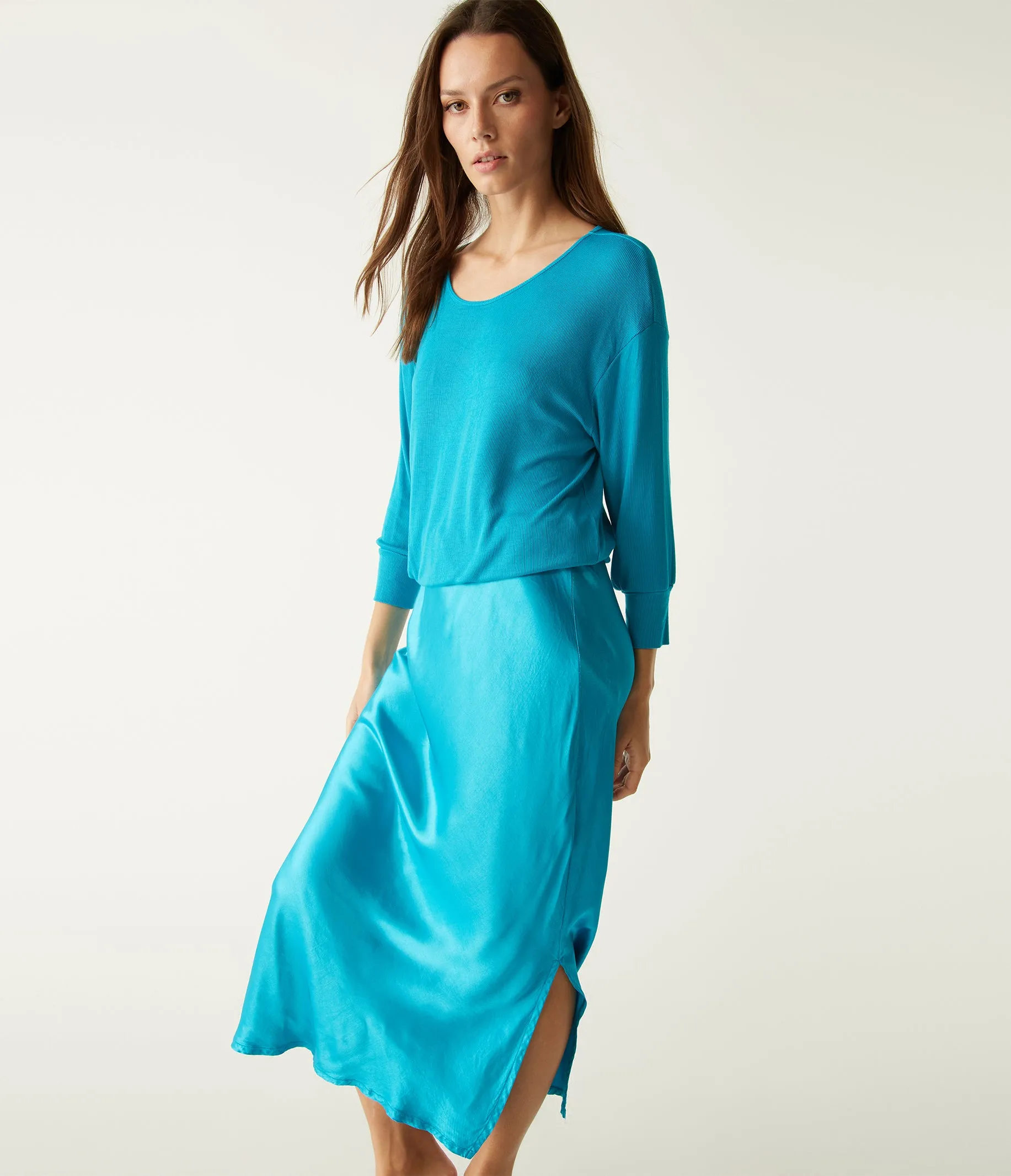 Nadia Mixed Fabric Satin Dress