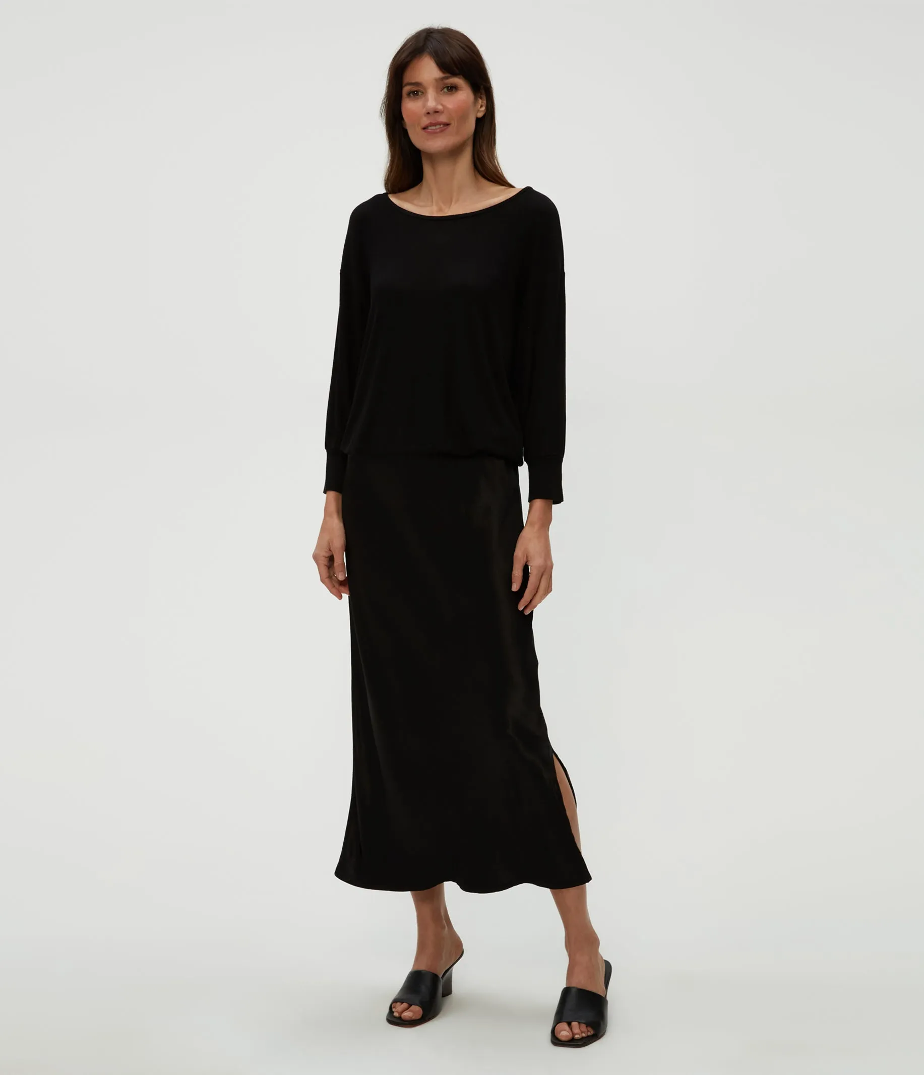 Nadia Mixed Fabric Satin Dress