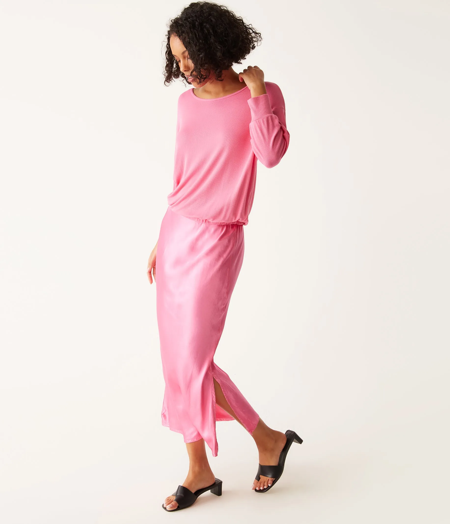Nadia Mixed Fabric Satin Dress