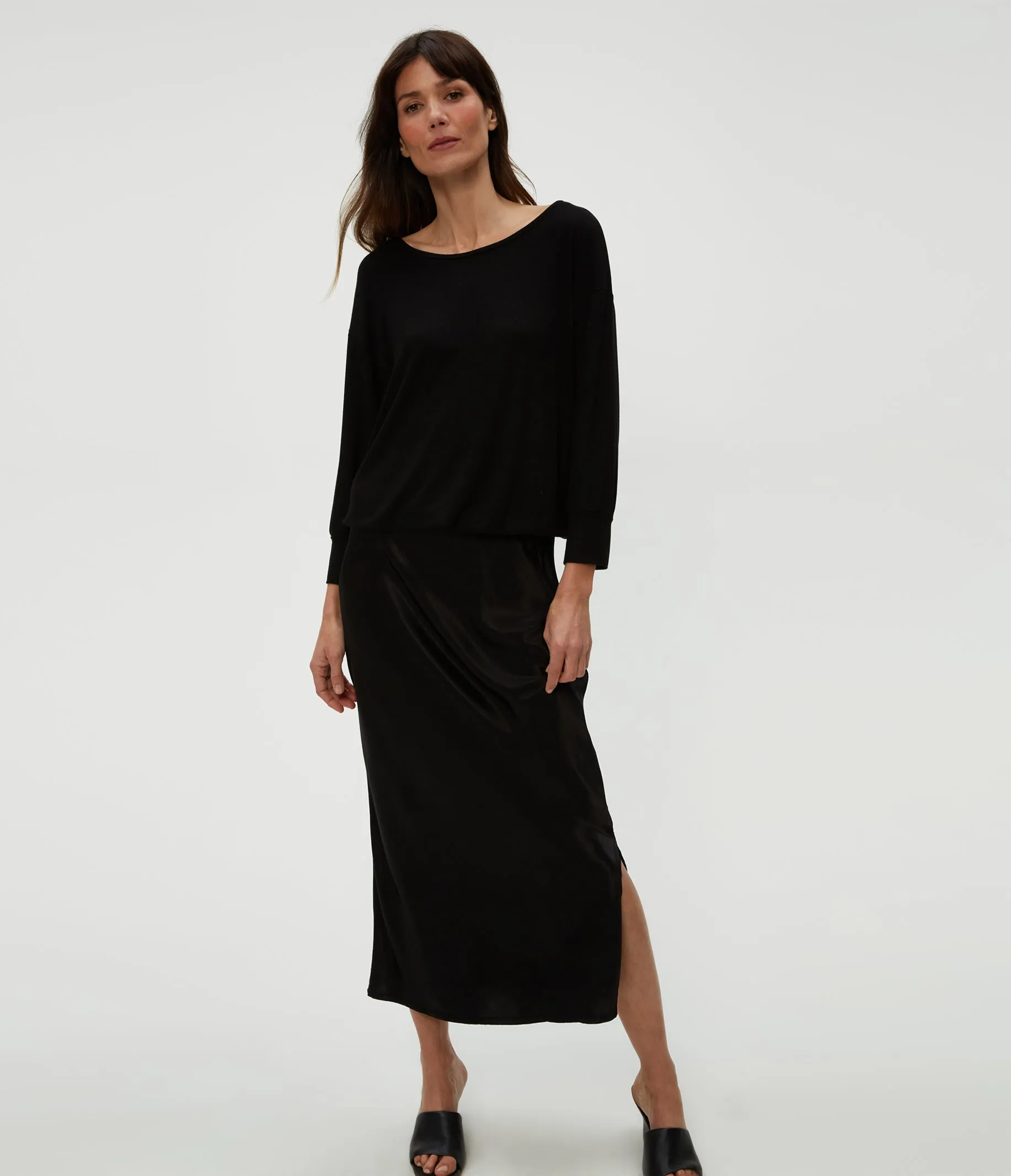 Nadia Mixed Fabric Satin Dress