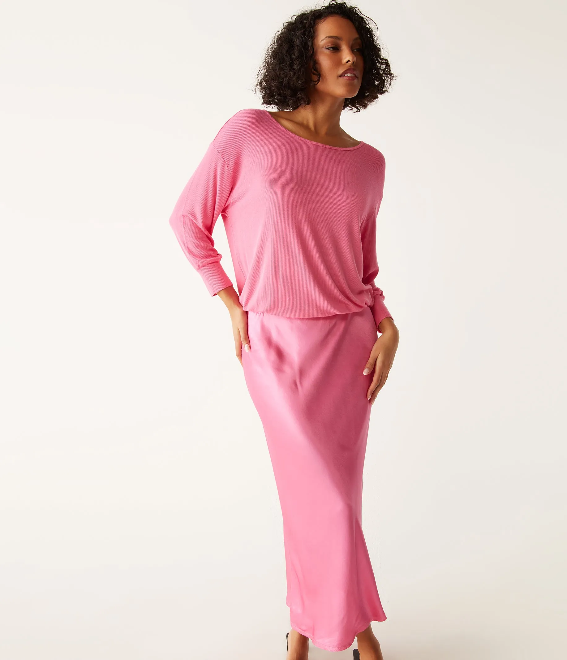 Nadia Mixed Fabric Satin Dress