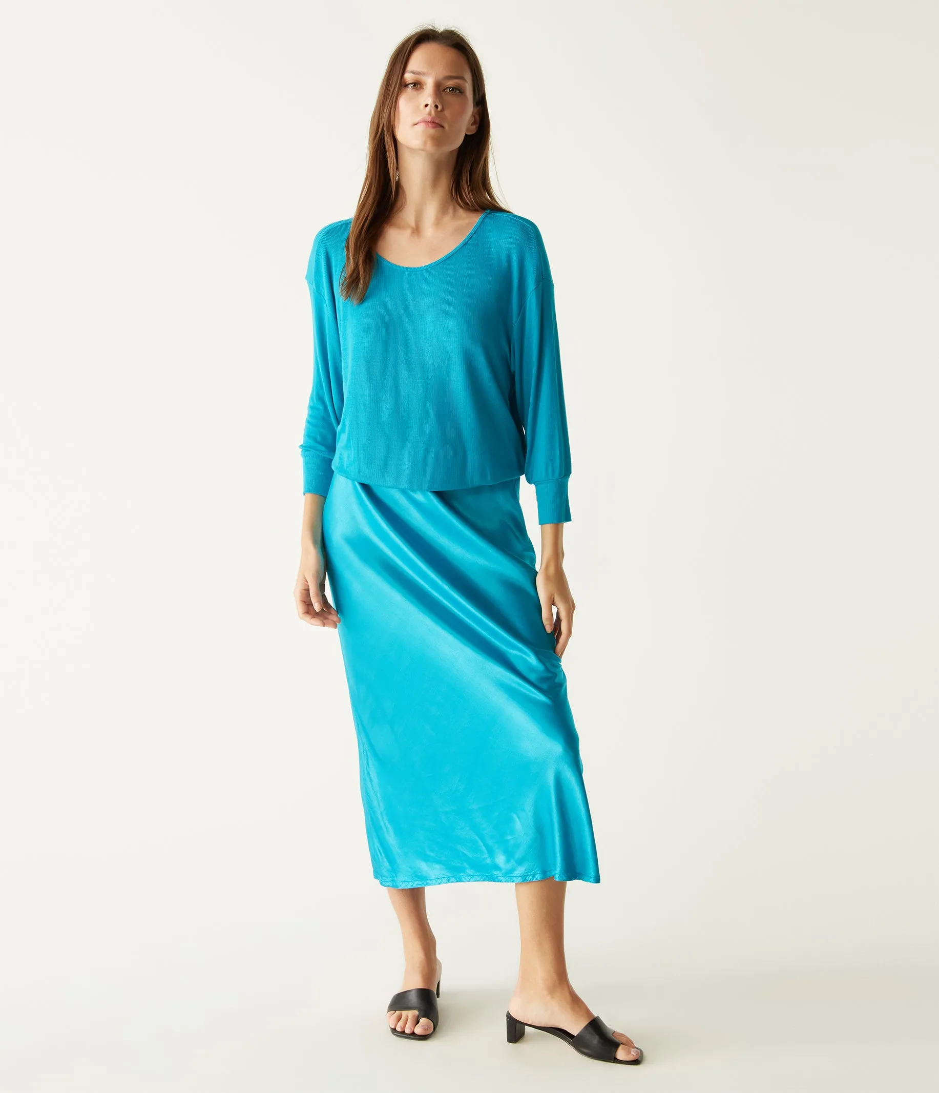 Nadia Mixed Fabric Satin Dress