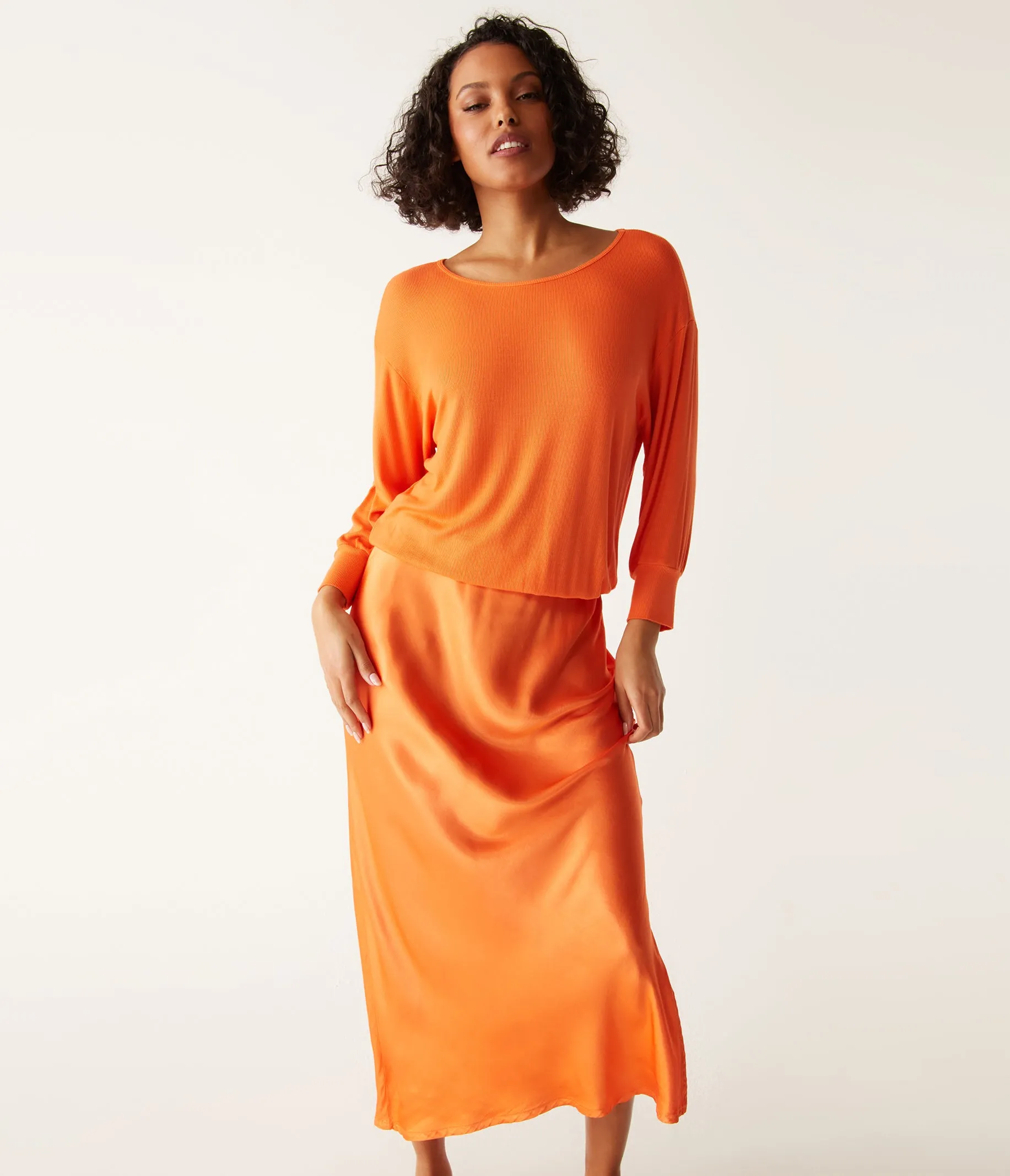 Nadia Mixed Fabric Satin Dress