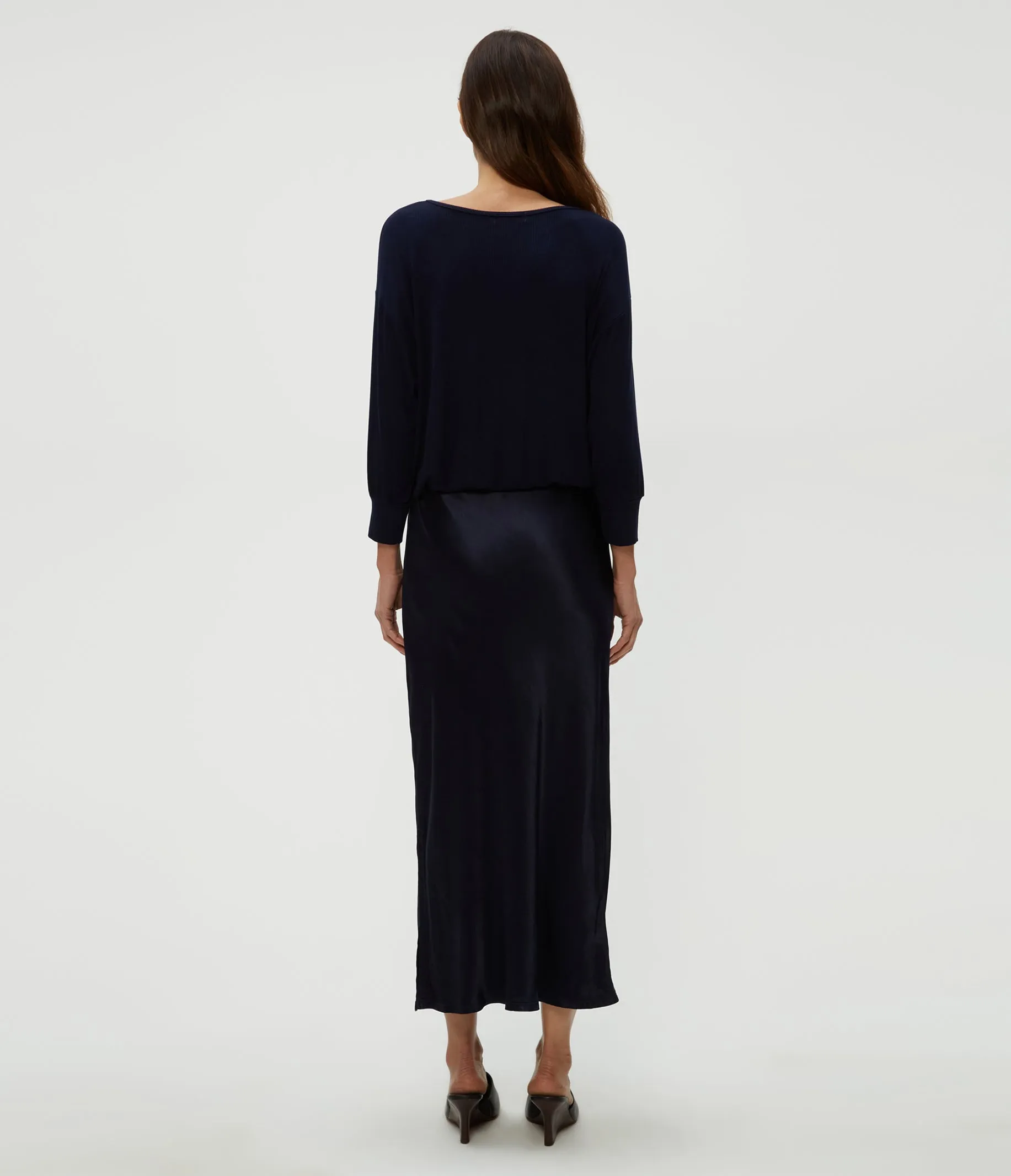 Nadia Mixed Fabric Satin Dress