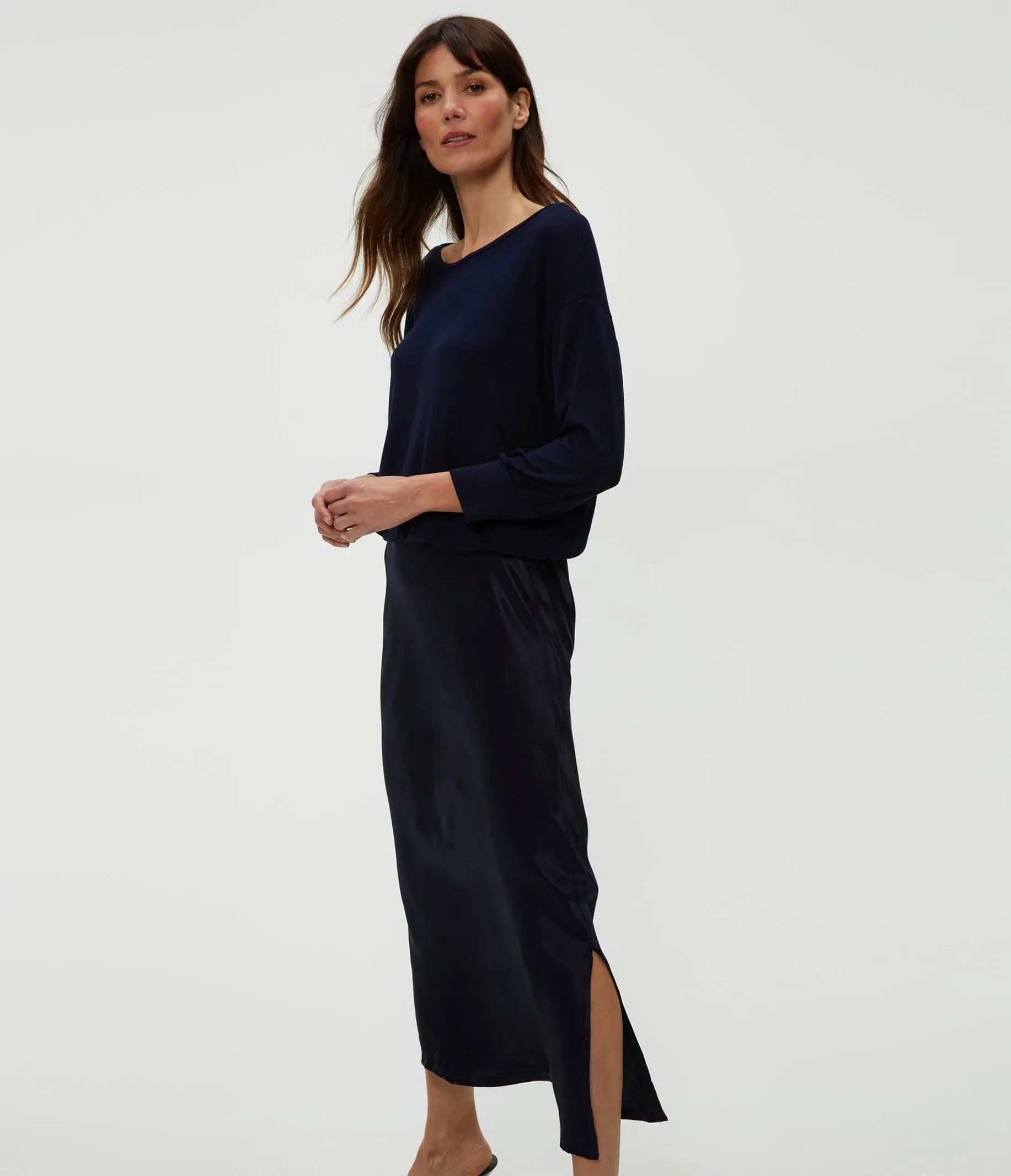 Nadia Mixed Fabric Satin Dress