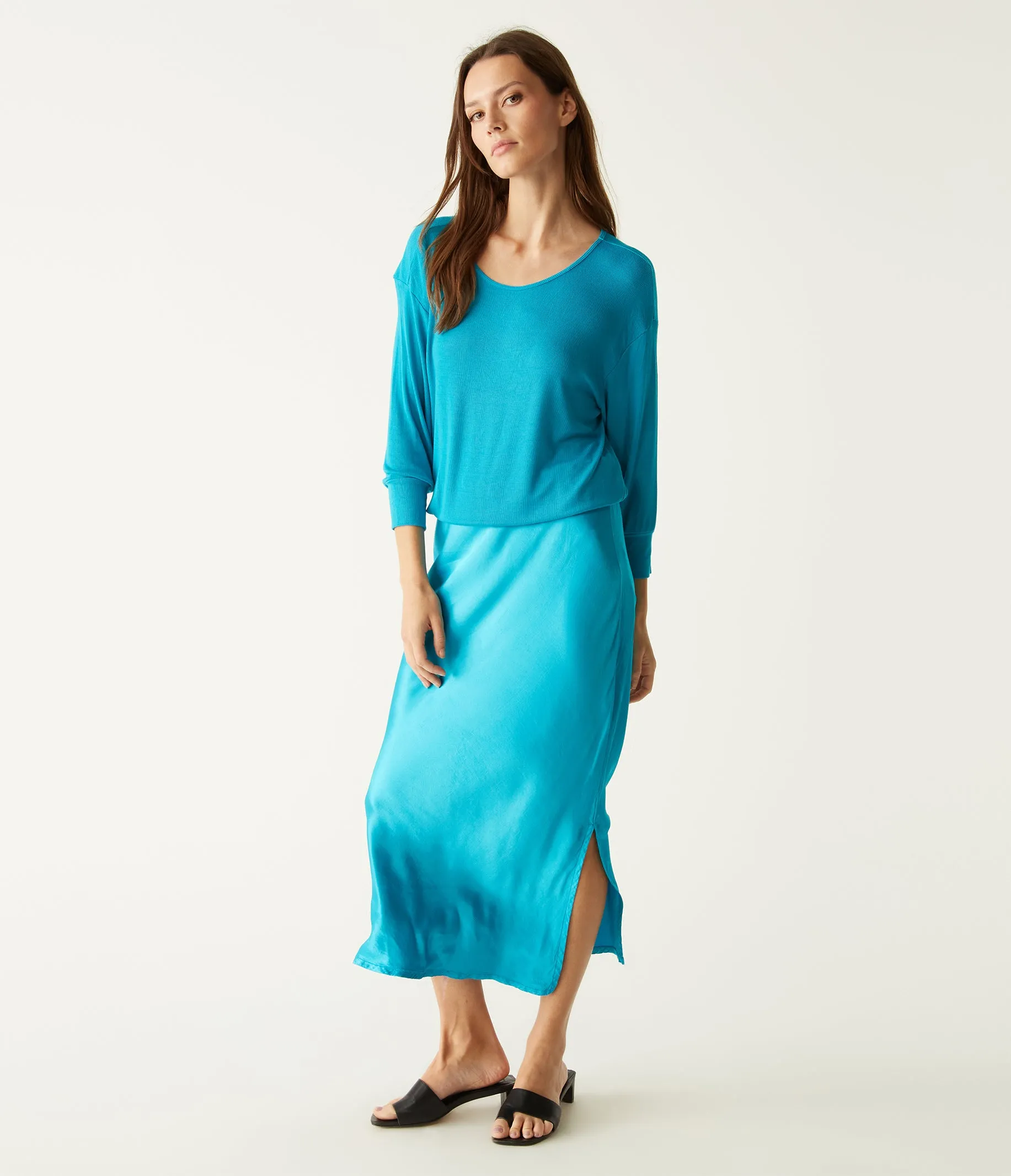 Nadia Mixed Fabric Satin Dress