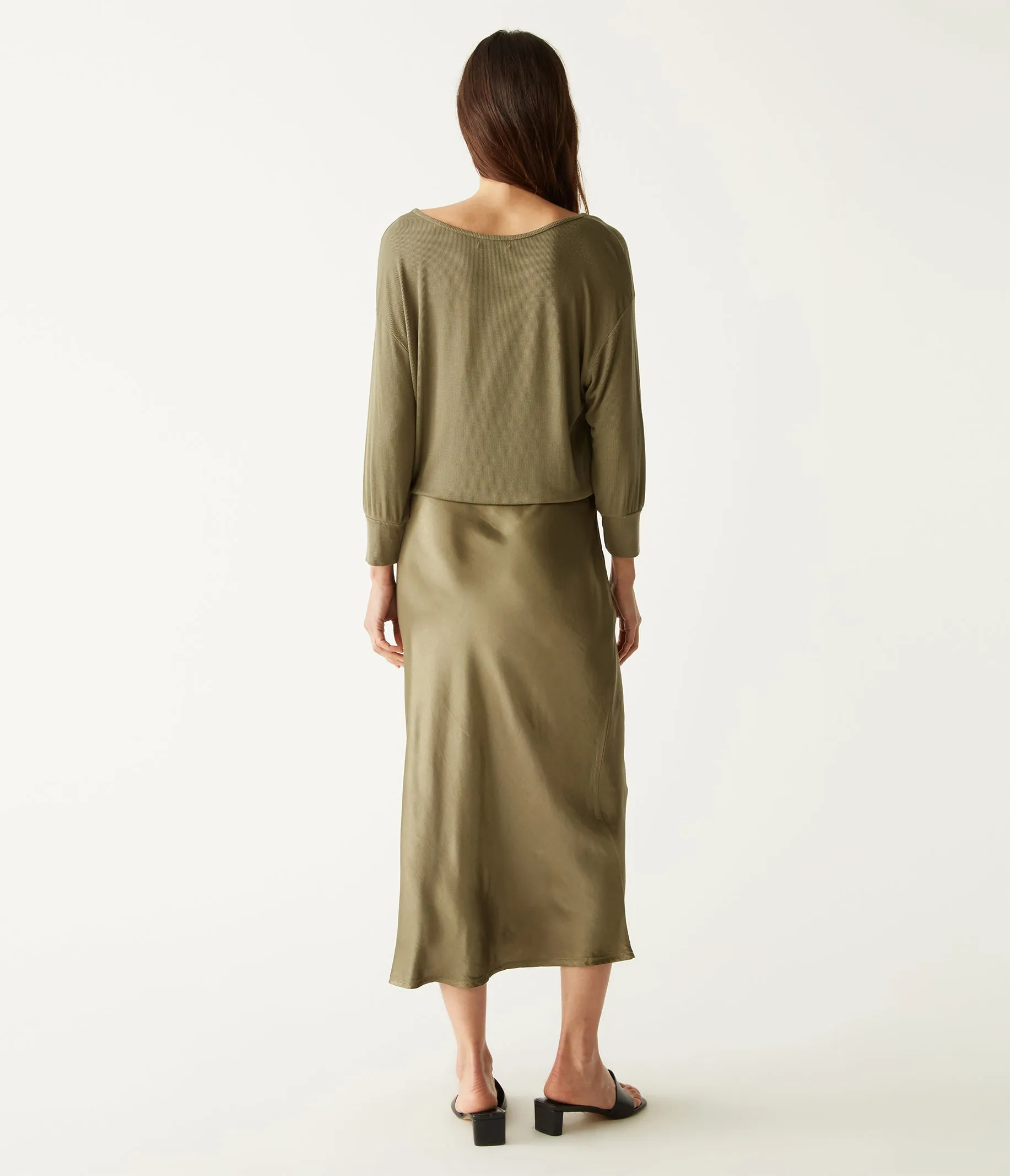 Nadia Mixed Fabric Satin Dress