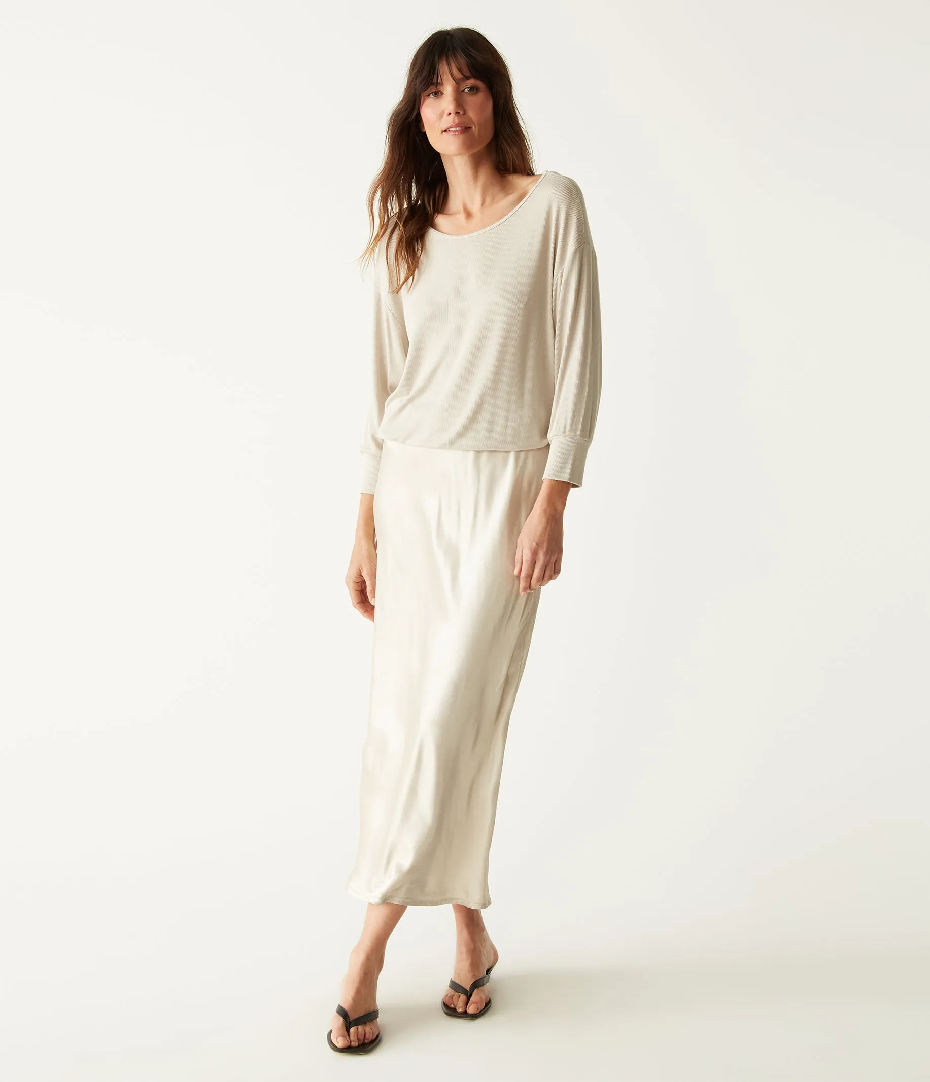 Nadia Mixed Fabric Satin Dress