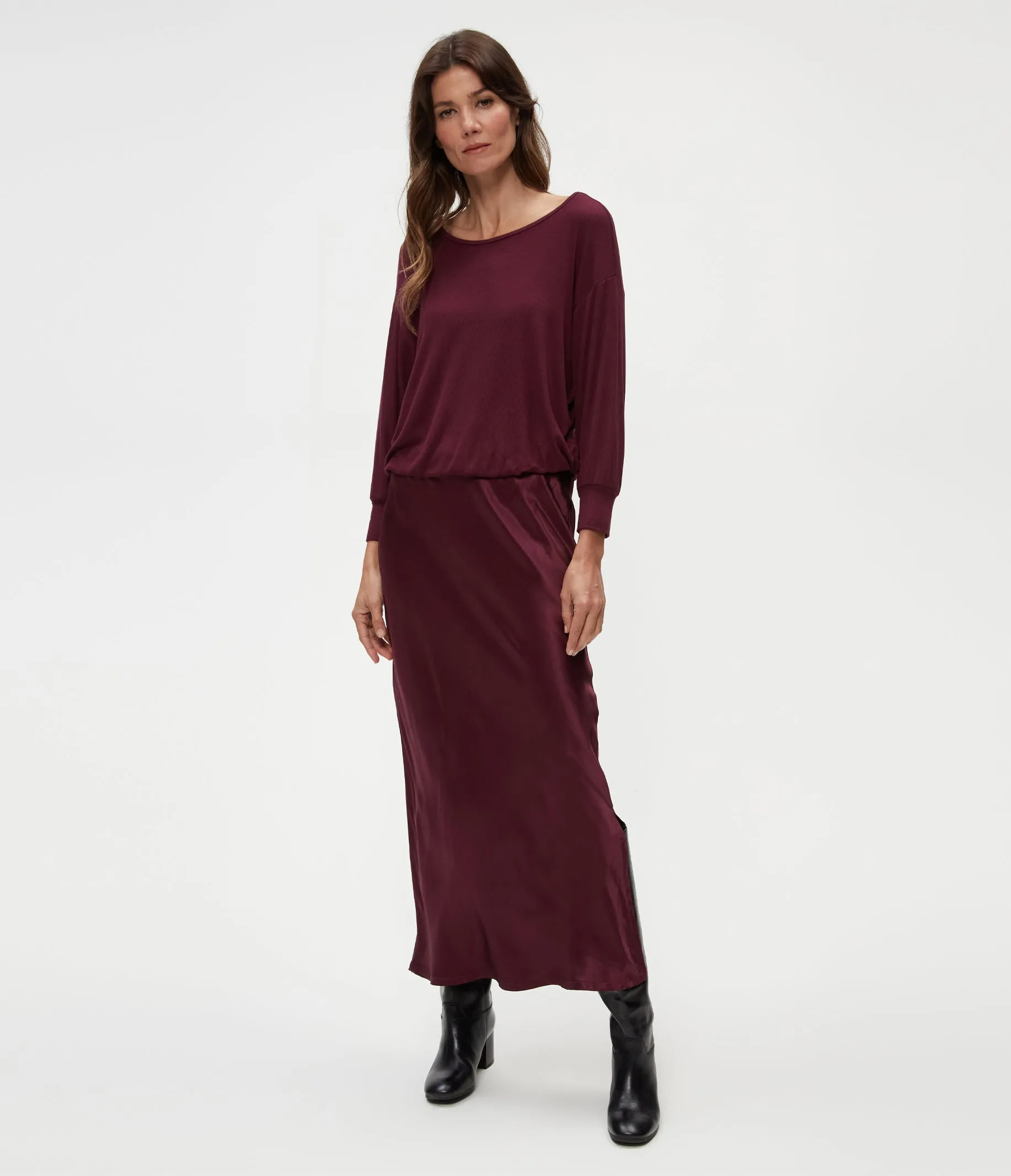 Nadia Mixed Fabric Satin Dress