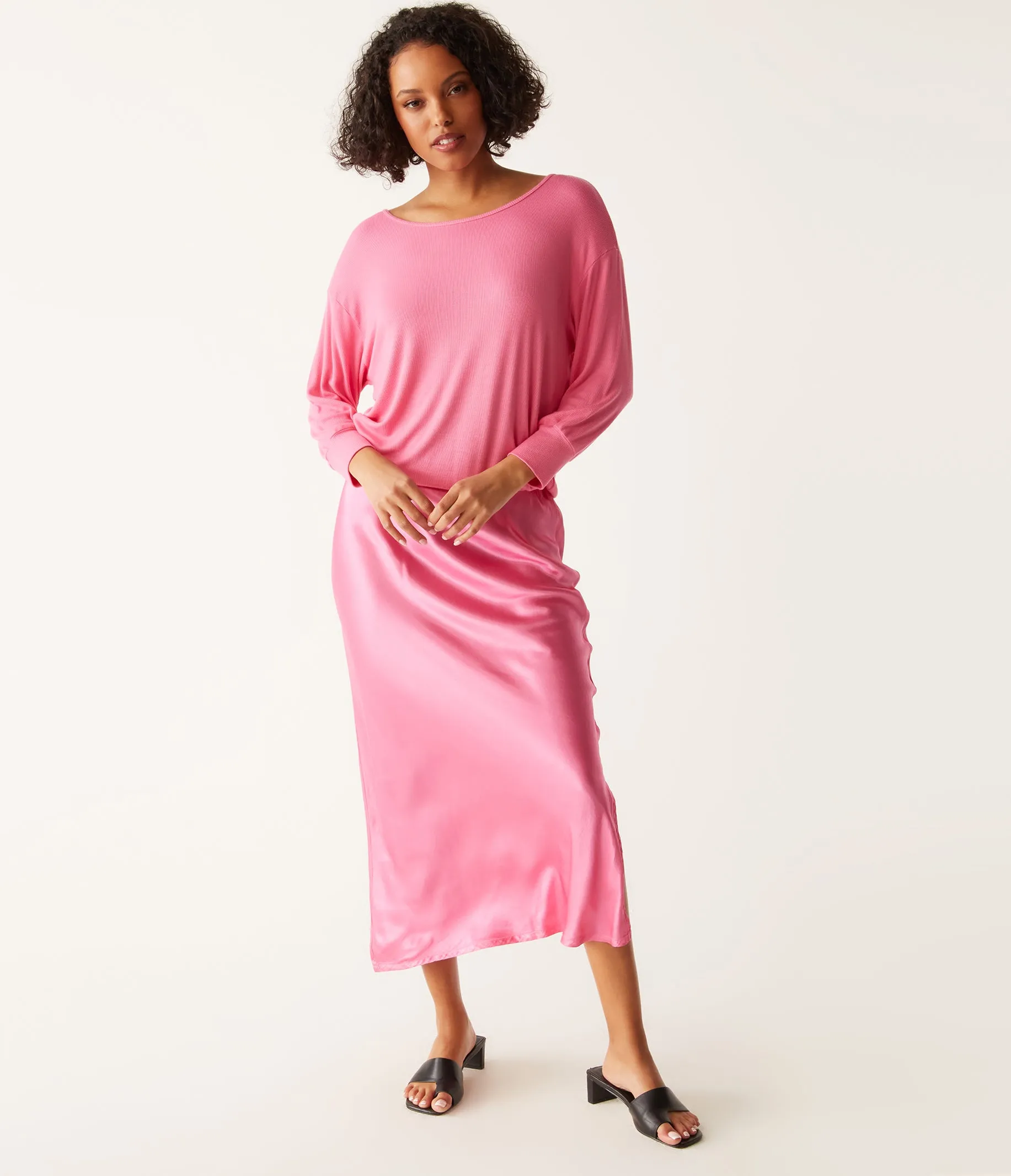 Nadia Mixed Fabric Satin Dress