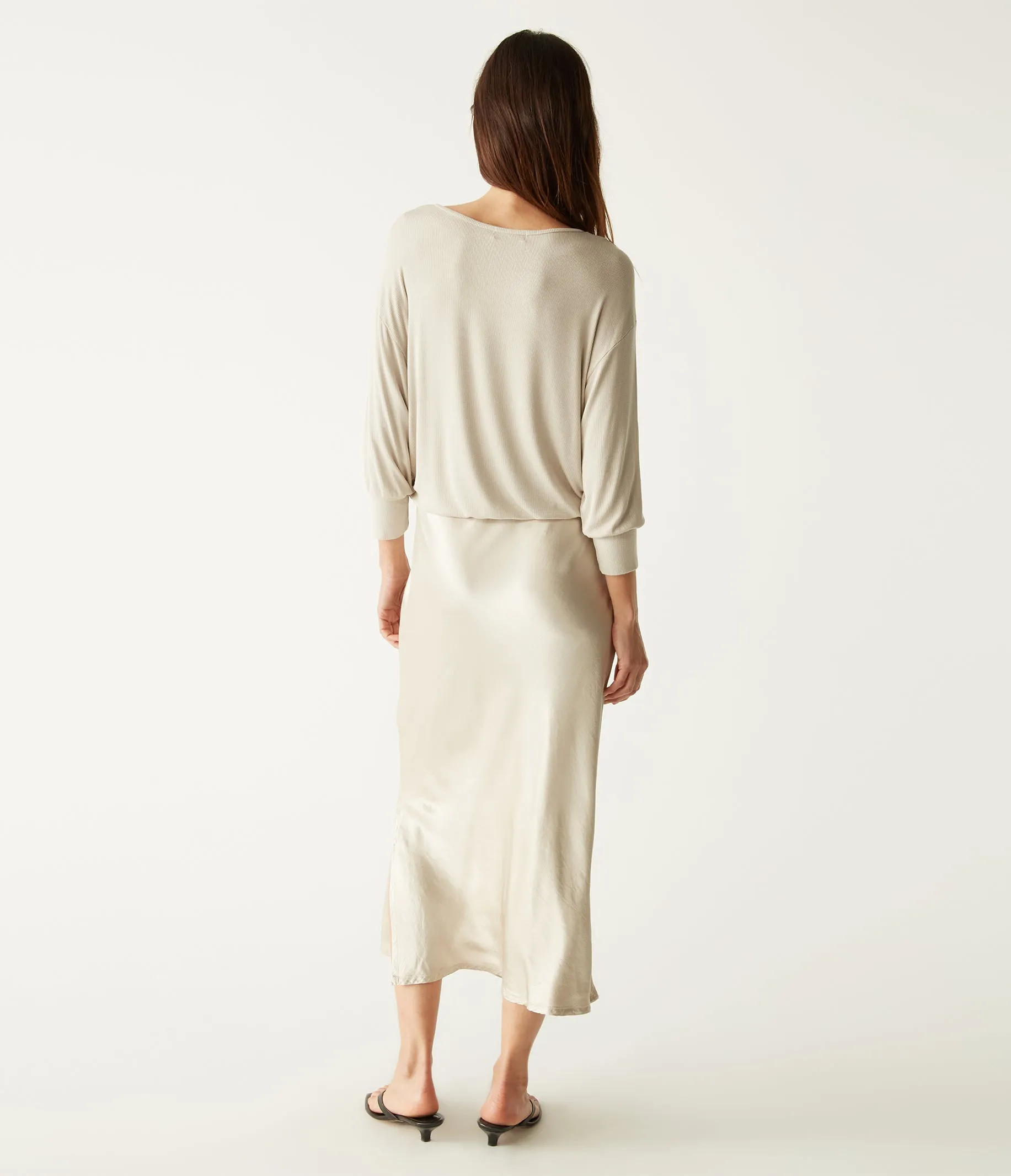 Nadia Mixed Fabric Satin Dress