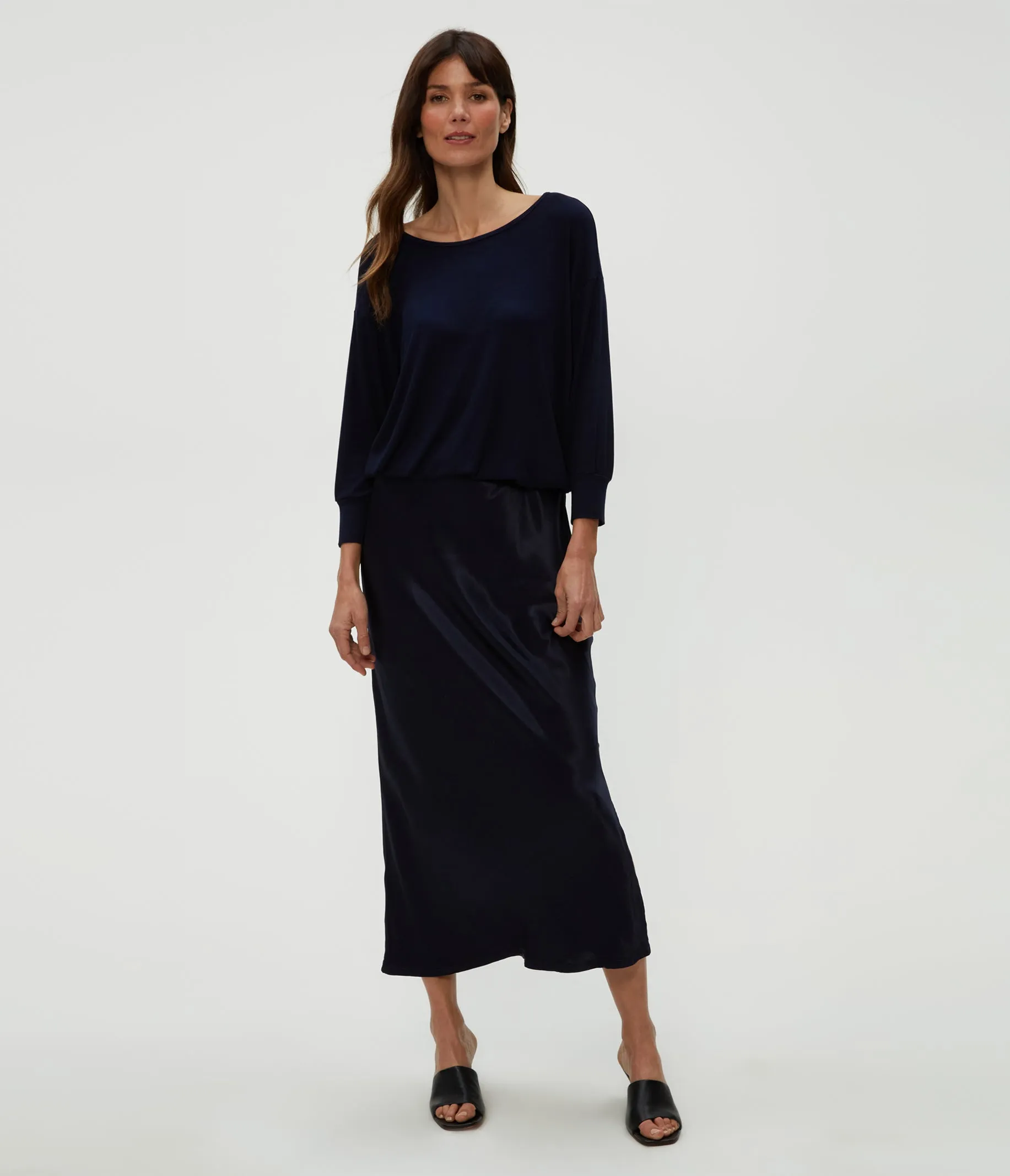 Nadia Mixed Fabric Satin Dress