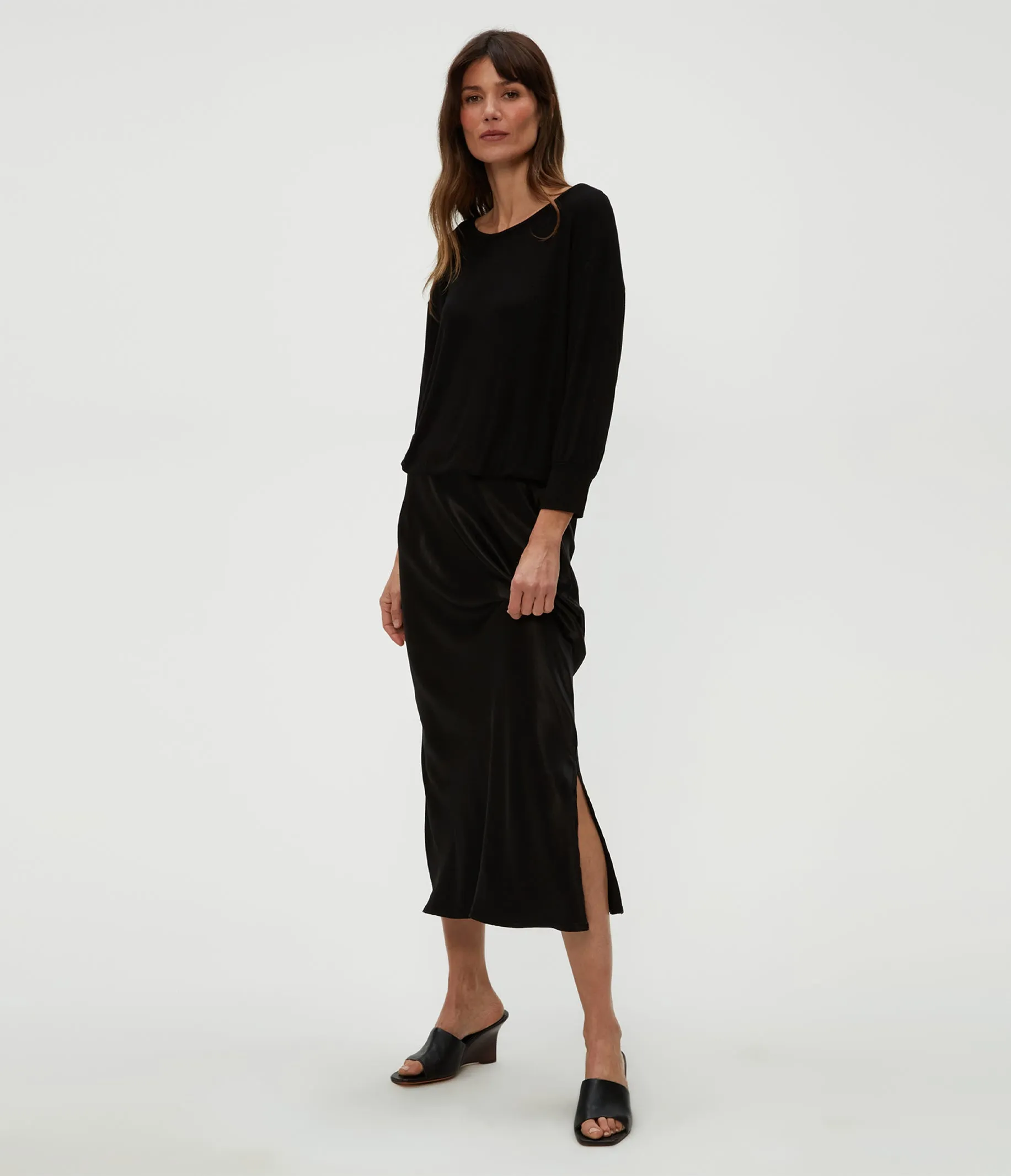 Nadia Mixed Fabric Satin Dress