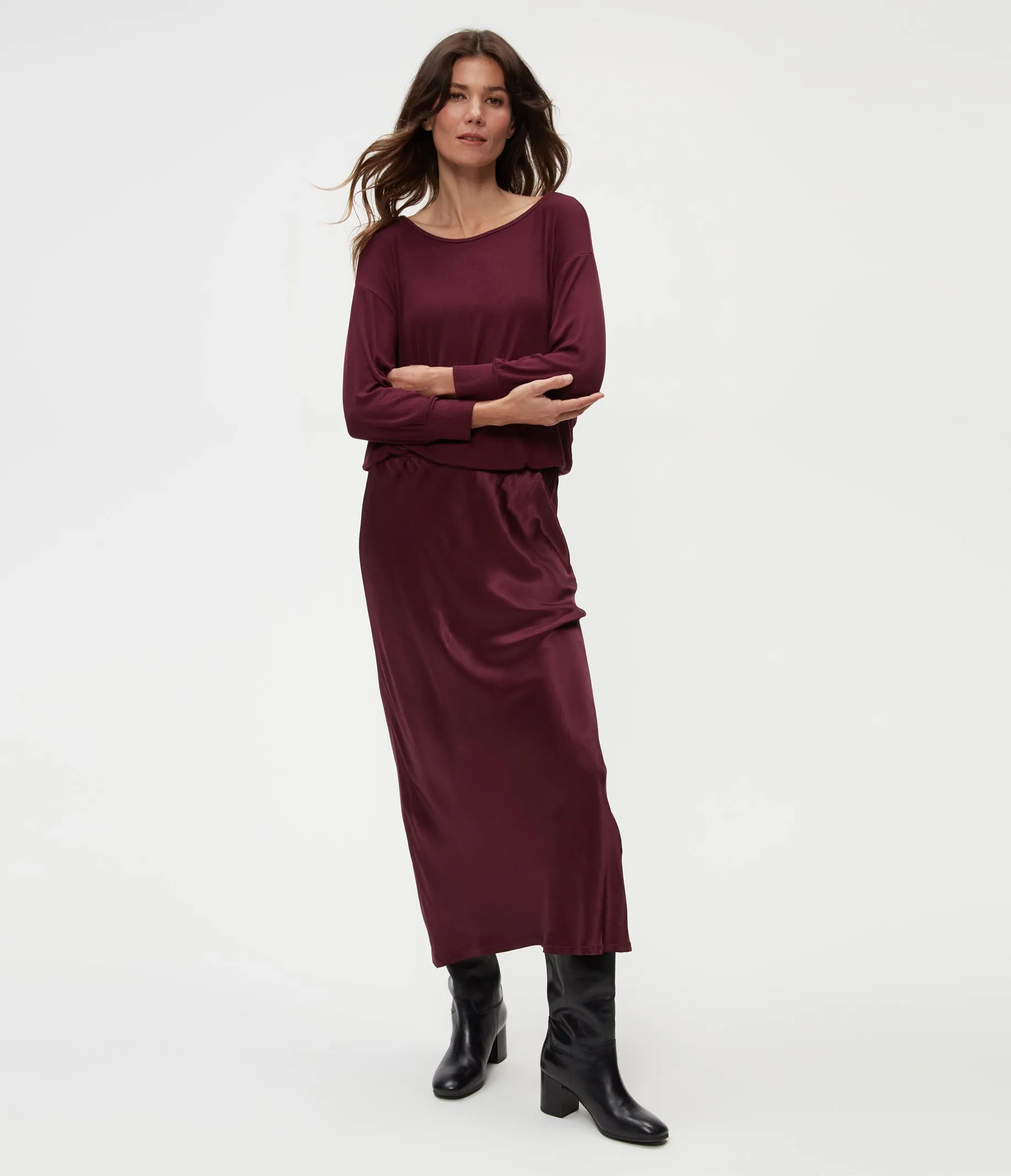 Nadia Mixed Fabric Satin Dress
