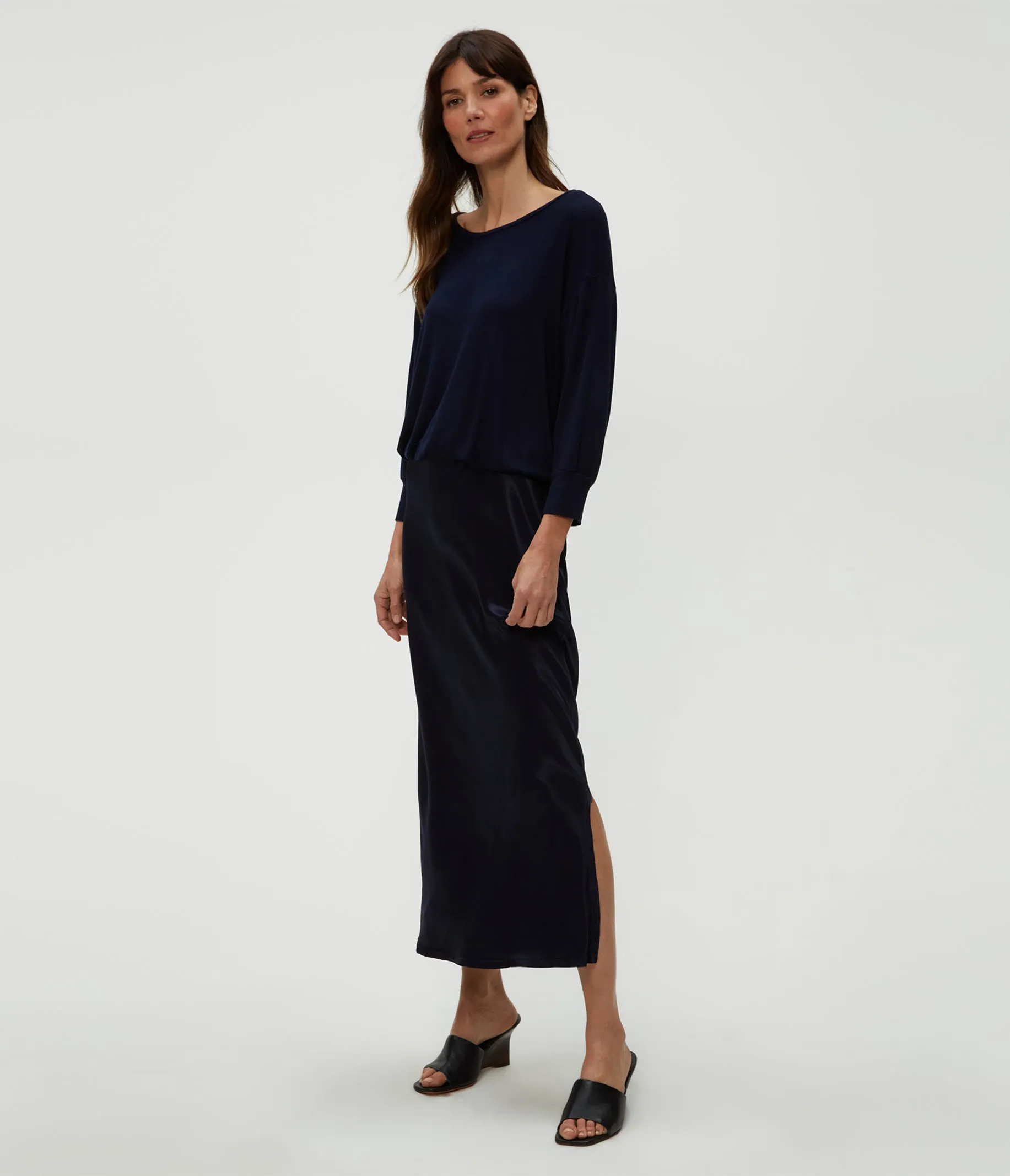 Nadia Mixed Fabric Satin Dress