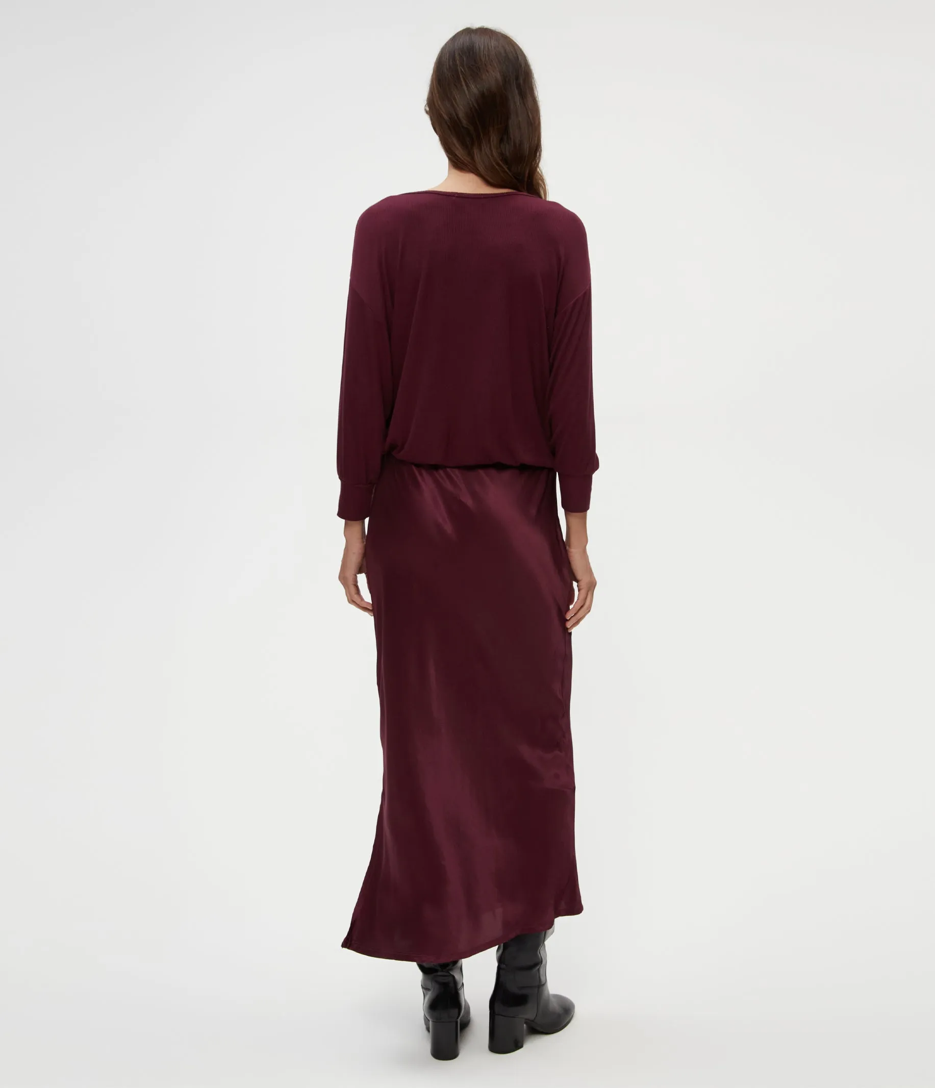 Nadia Mixed Fabric Satin Dress