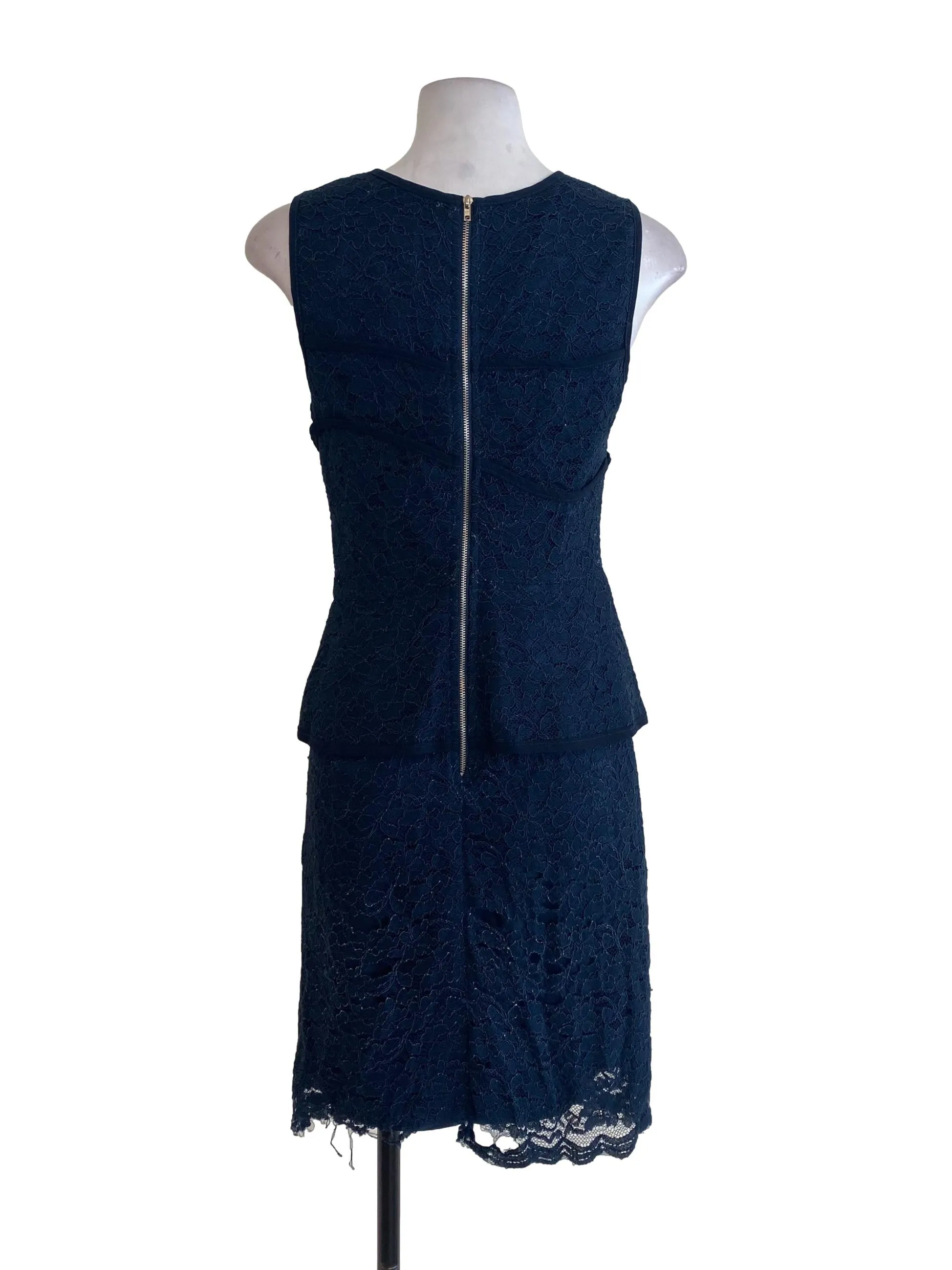 Navy Blue Laced Peplum Dress