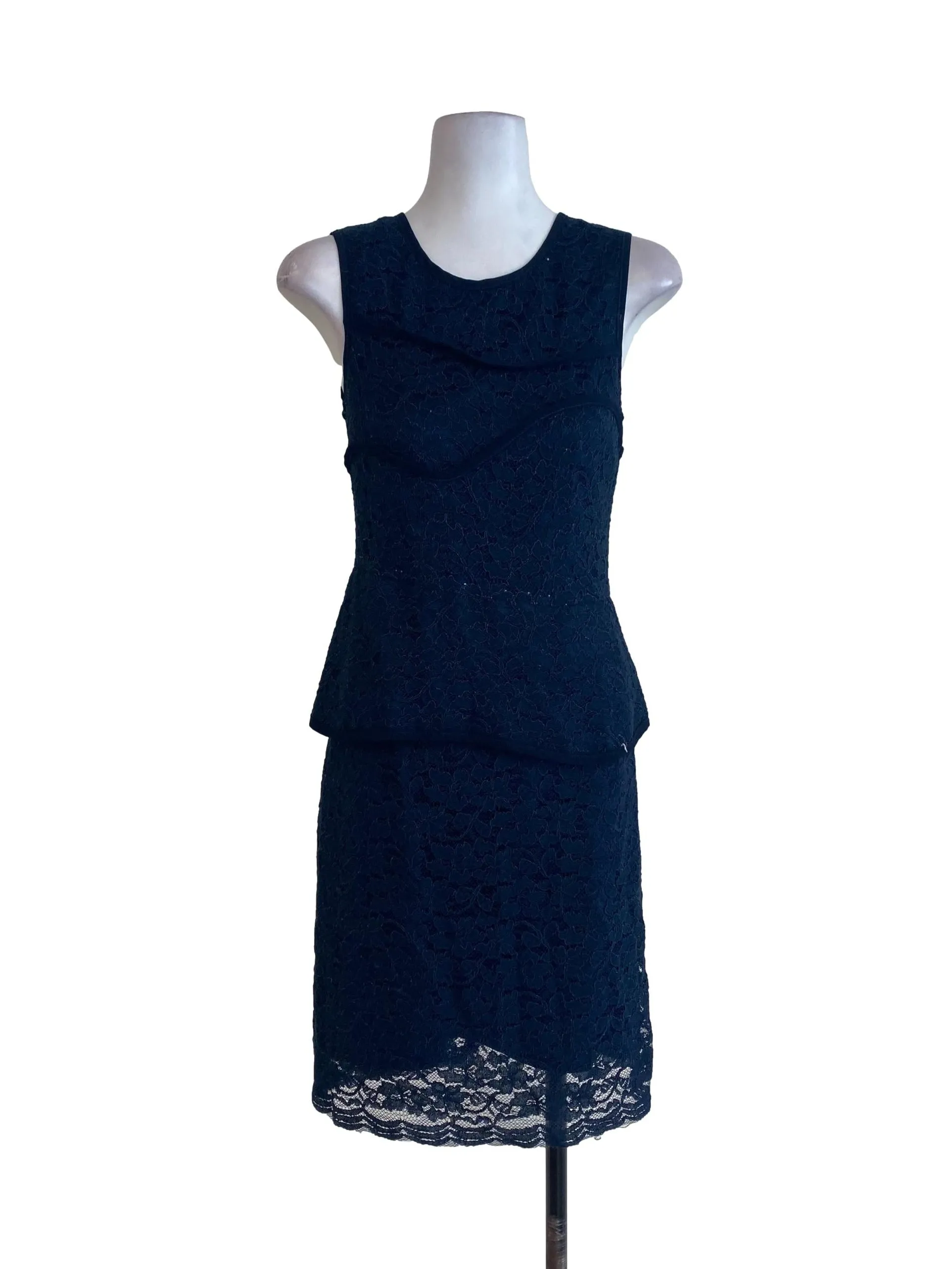 Navy Blue Laced Peplum Dress