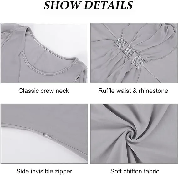 NEW LALAGEN Womens Chiffon Plus Size Ruffle Flattering Cape Sleeve Bodycon Party Pencil Dress Grey, Sz 2XL Fits True