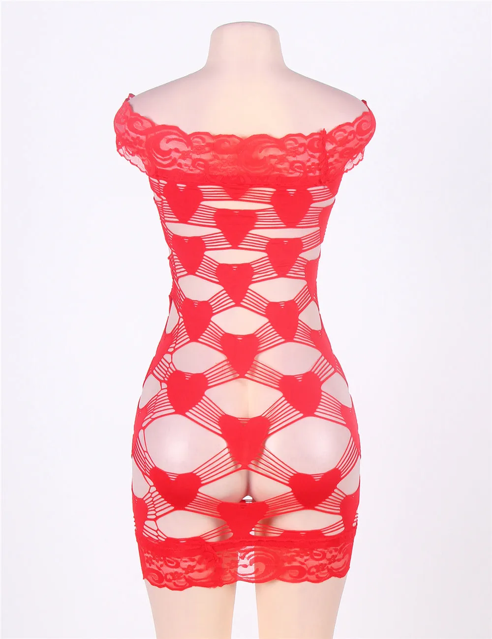 New Off Shoulder Fence Net Red Bodystocking