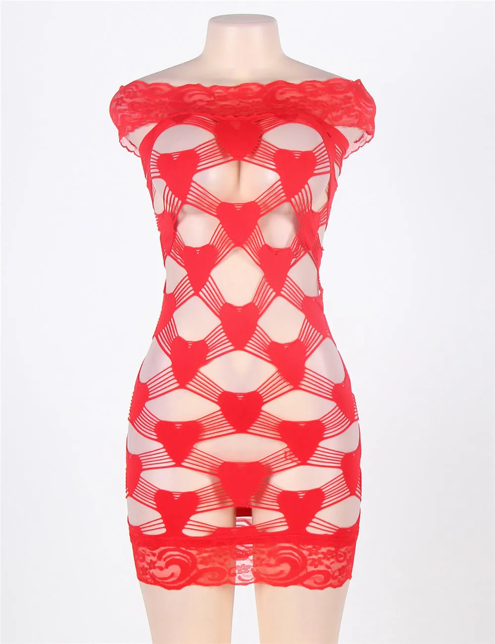 New Off Shoulder Fence Net Red Bodystocking